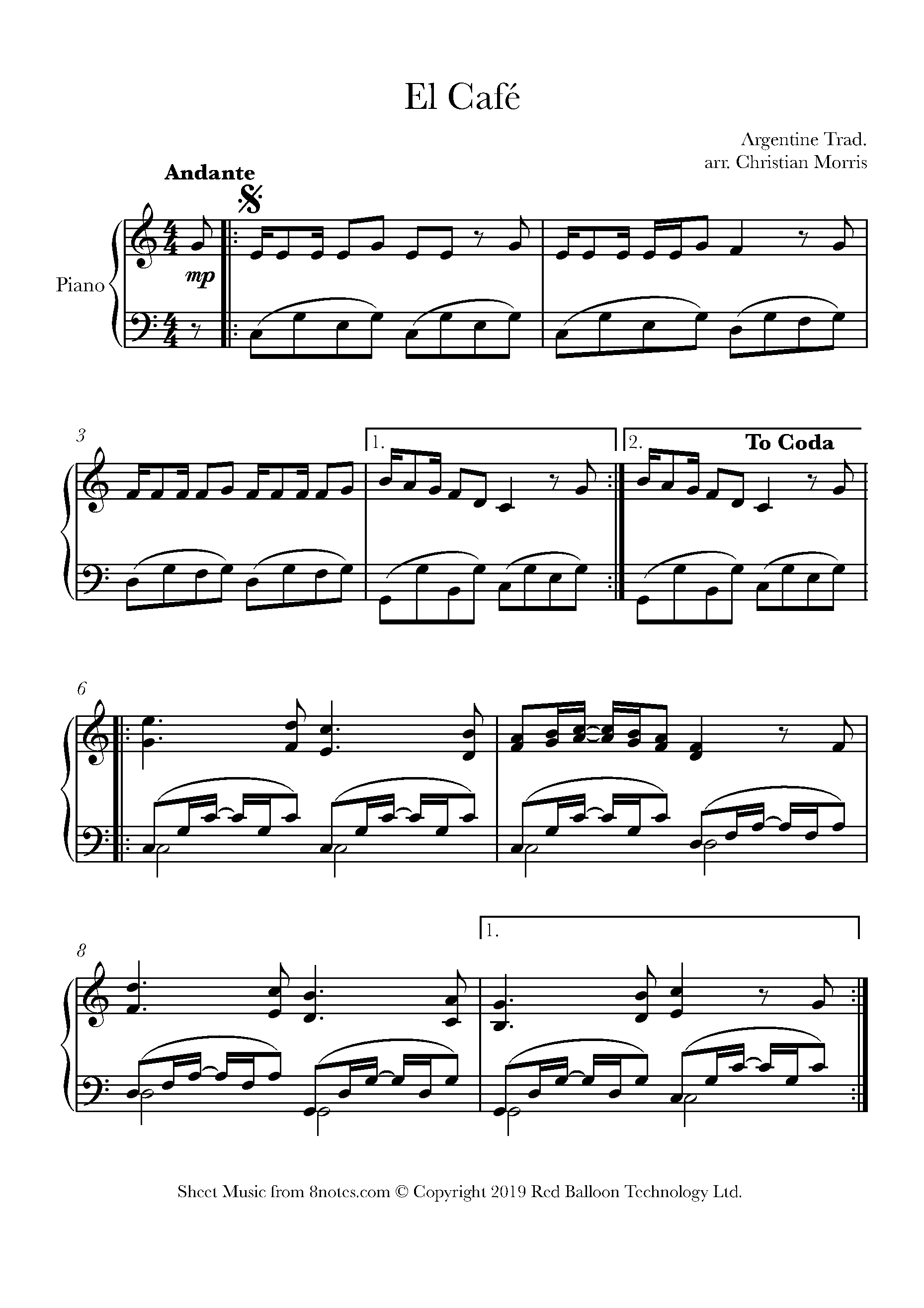 El Cafe (Argentine Trad.) Sheet music for Piano