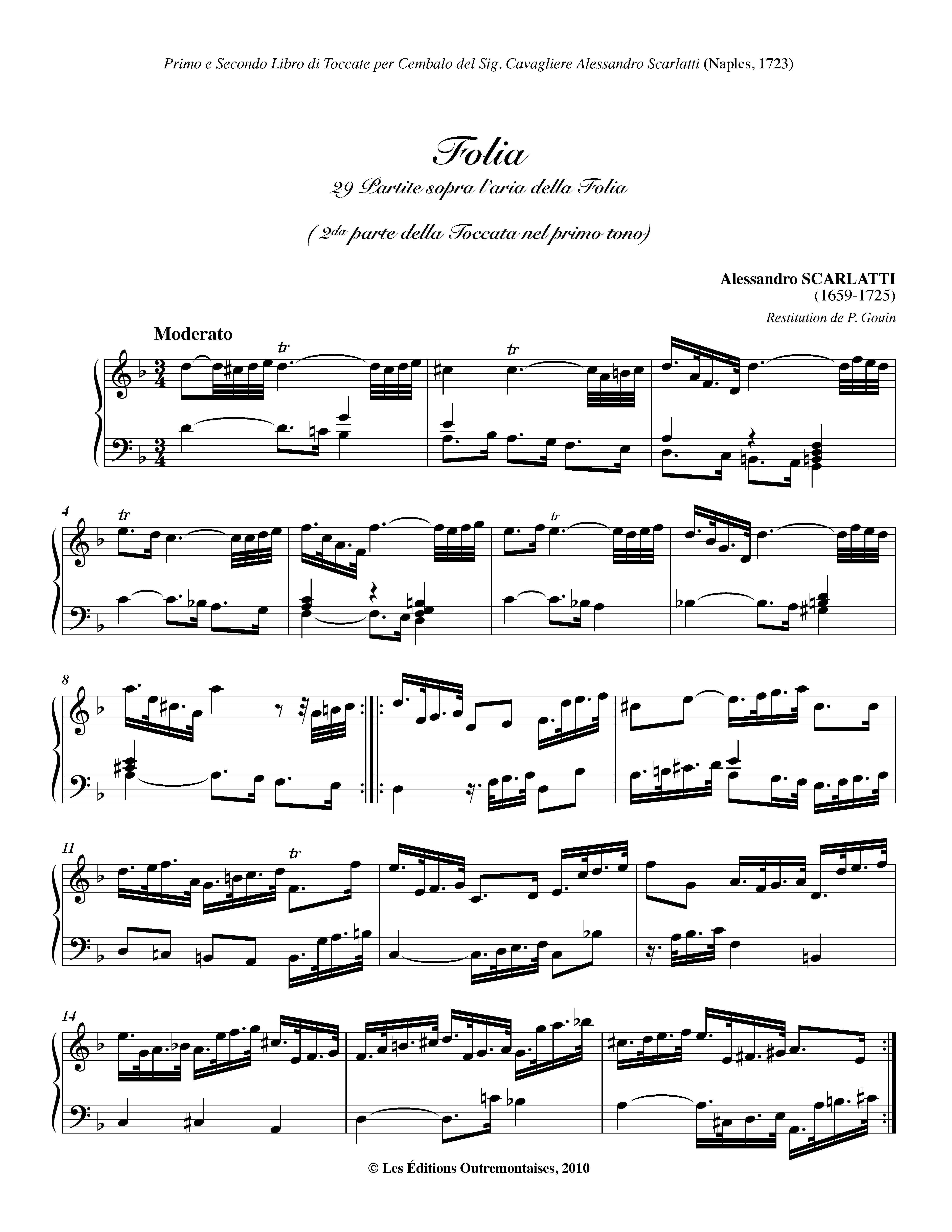 Scarlatti, Alessandro - Folia Sheet music for Piano - 8notes.com