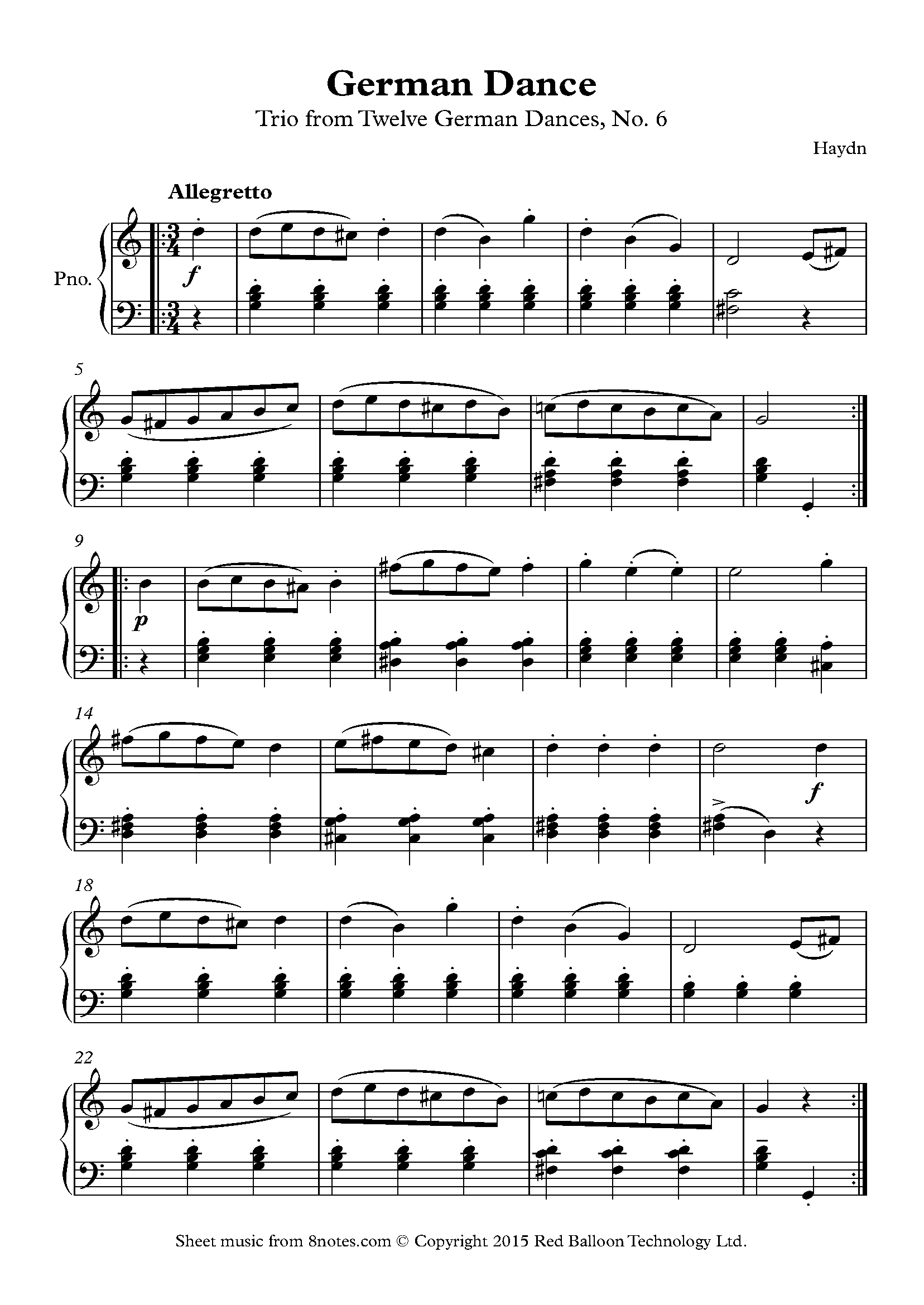 Haydn Trio from Twelve German Dances, No. 6 Sheet music for Piano