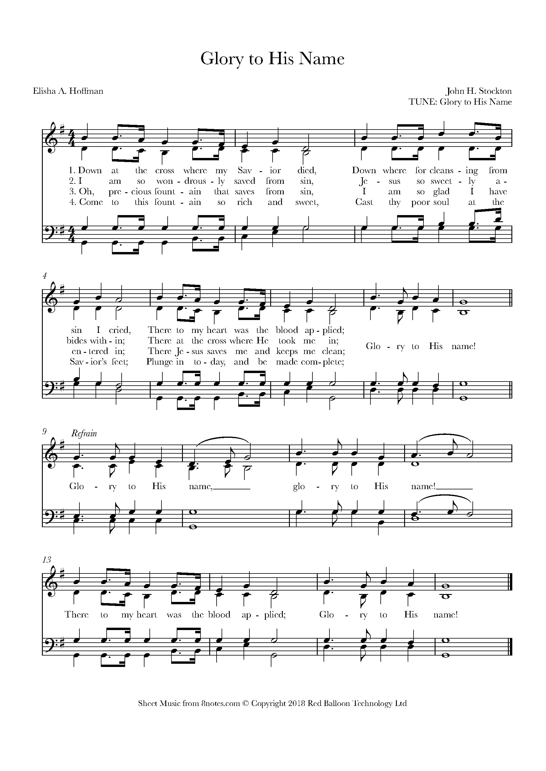 Stockton Glory To His Name Sheet Music For Piano 8notes Com
