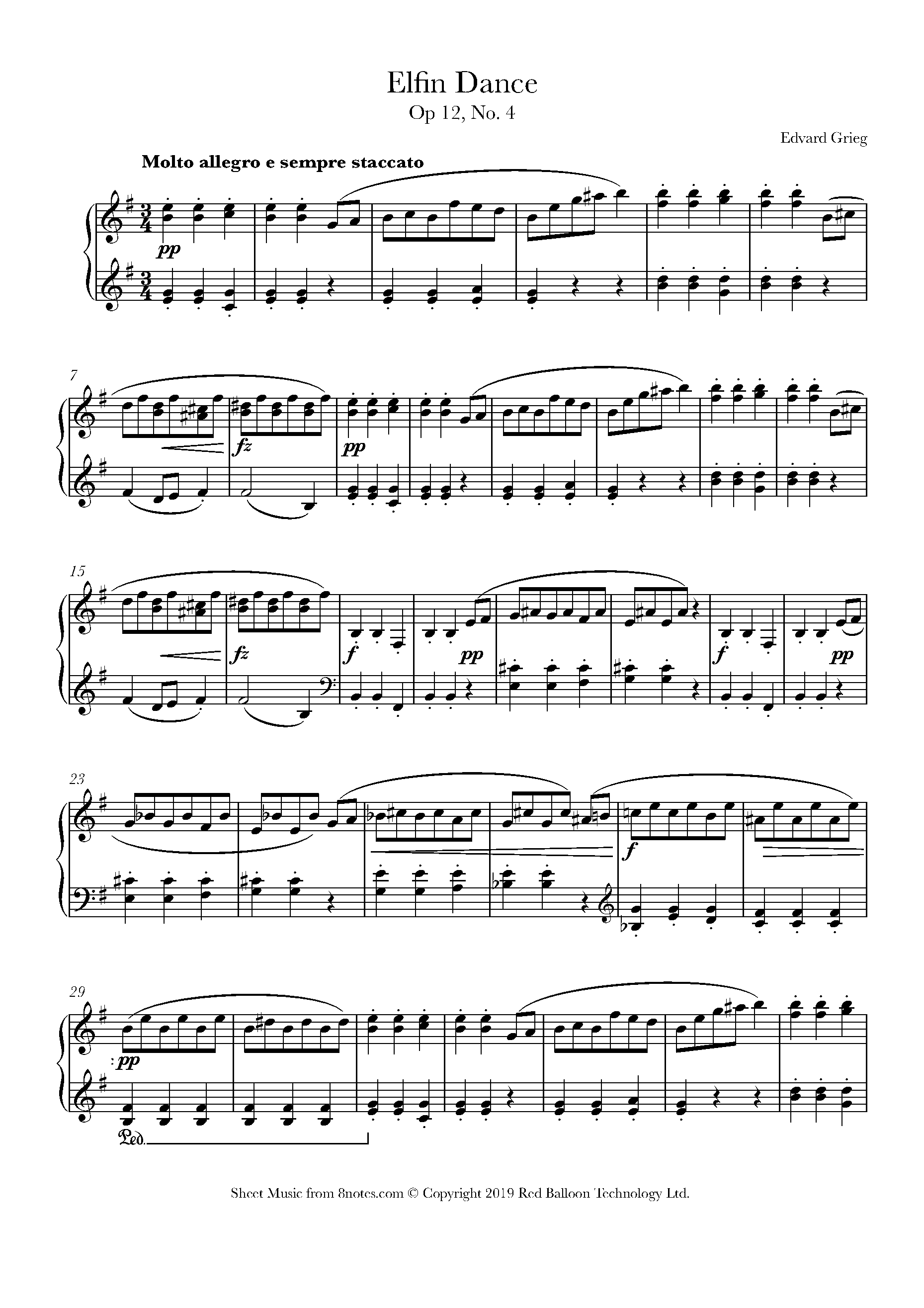 Grieg Elfin Dance From Lyric Pieces Op 12 No 4 Sheet Music For Piano 8notes Com Grieg Elfin Dance From Lyric Pieces Op 12 No 4 Sheet Music For Piano 8notes Com