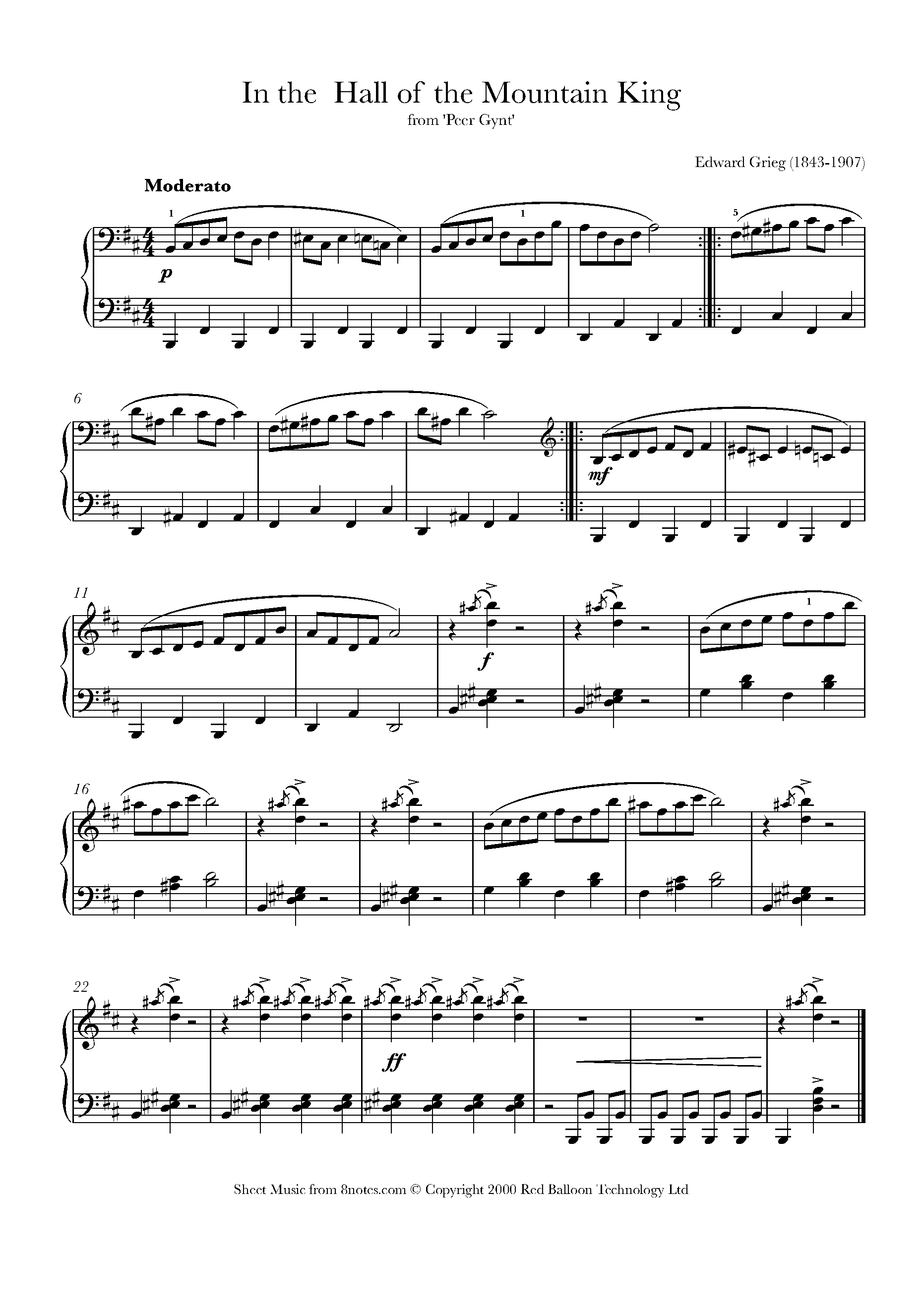 Edvard - In the of the Mountain King (Peer Gynt) Sheet music for Piano 8notes.com