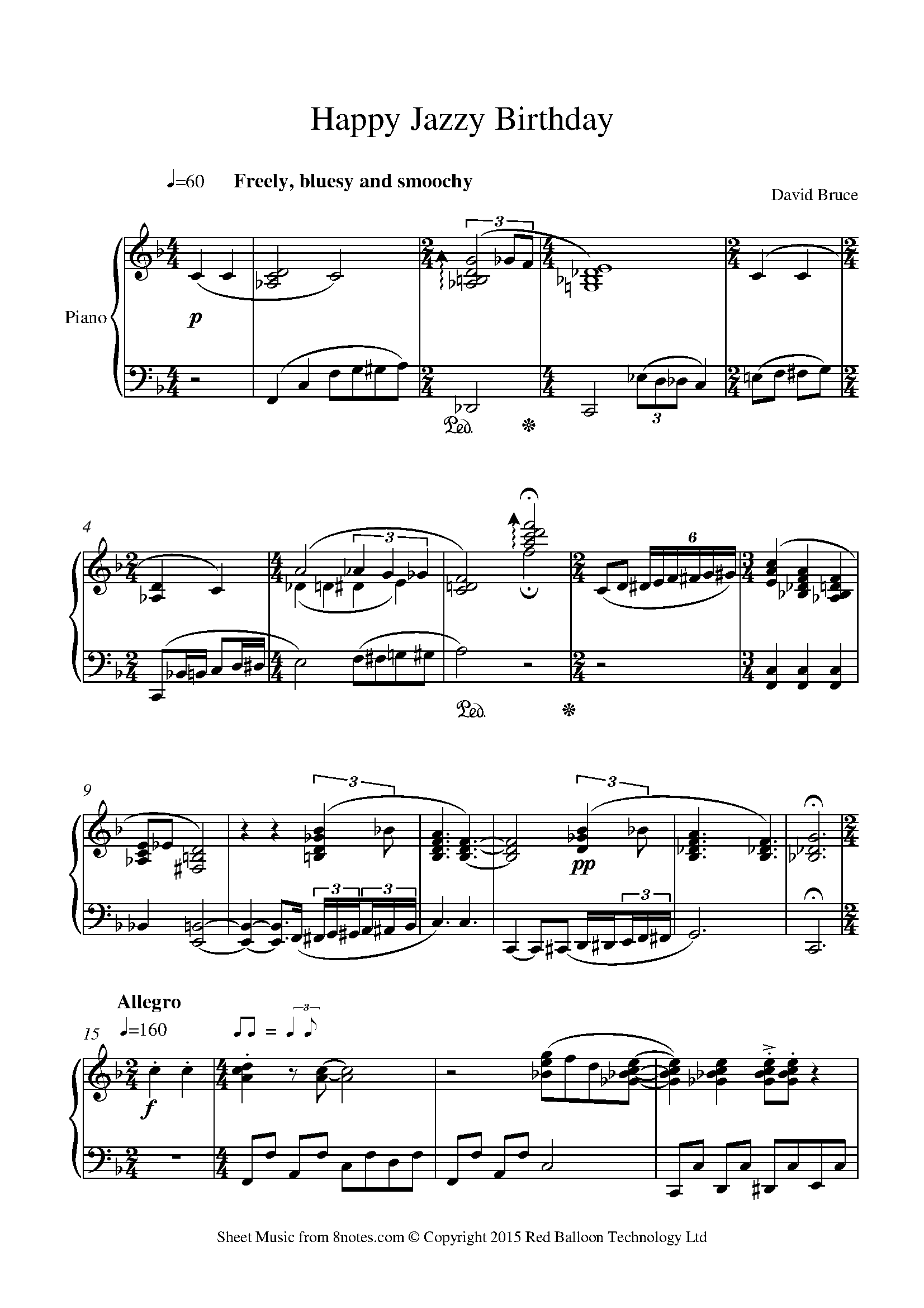 David Bruce Happy Jazzy Birthday for Piano Free Sheet music for Piano 8notes