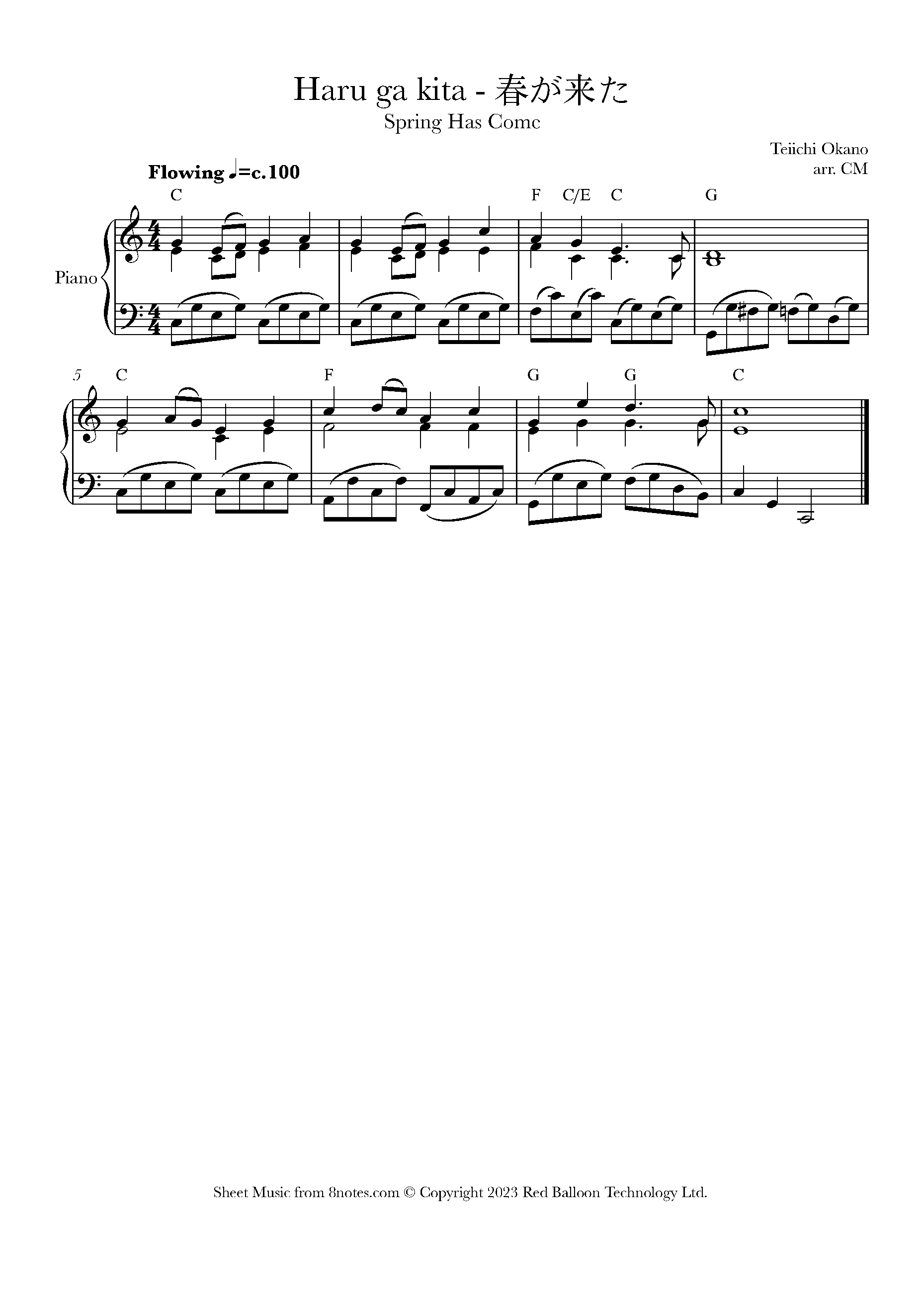 Teiichi Okano - Haru ga kita for Piano - Free Sheet music