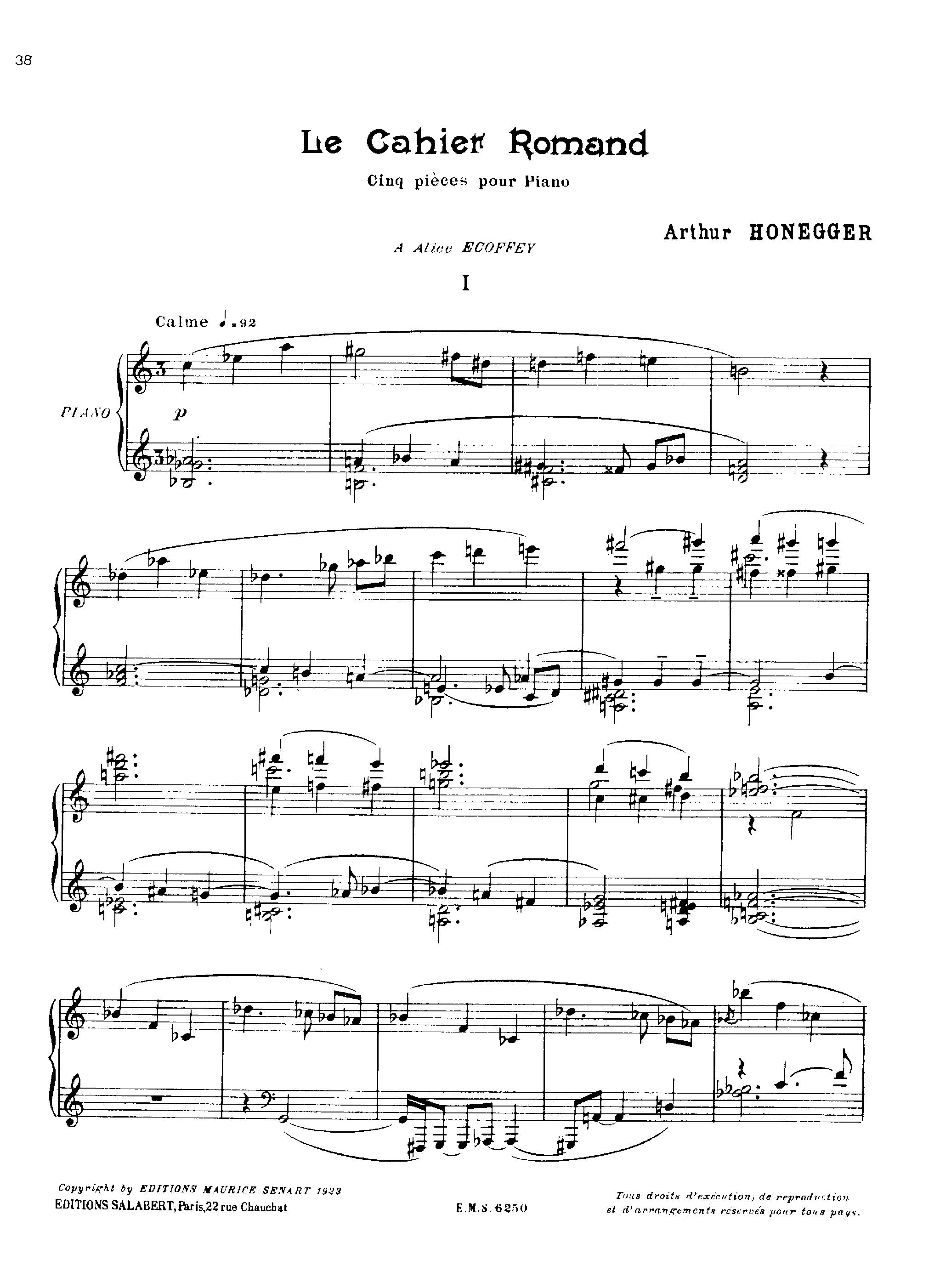 Le cahier romand, H.52 by Arthur Honegger Sheet Music arranged by 8notes.com for Piano - 1 of 7 pages