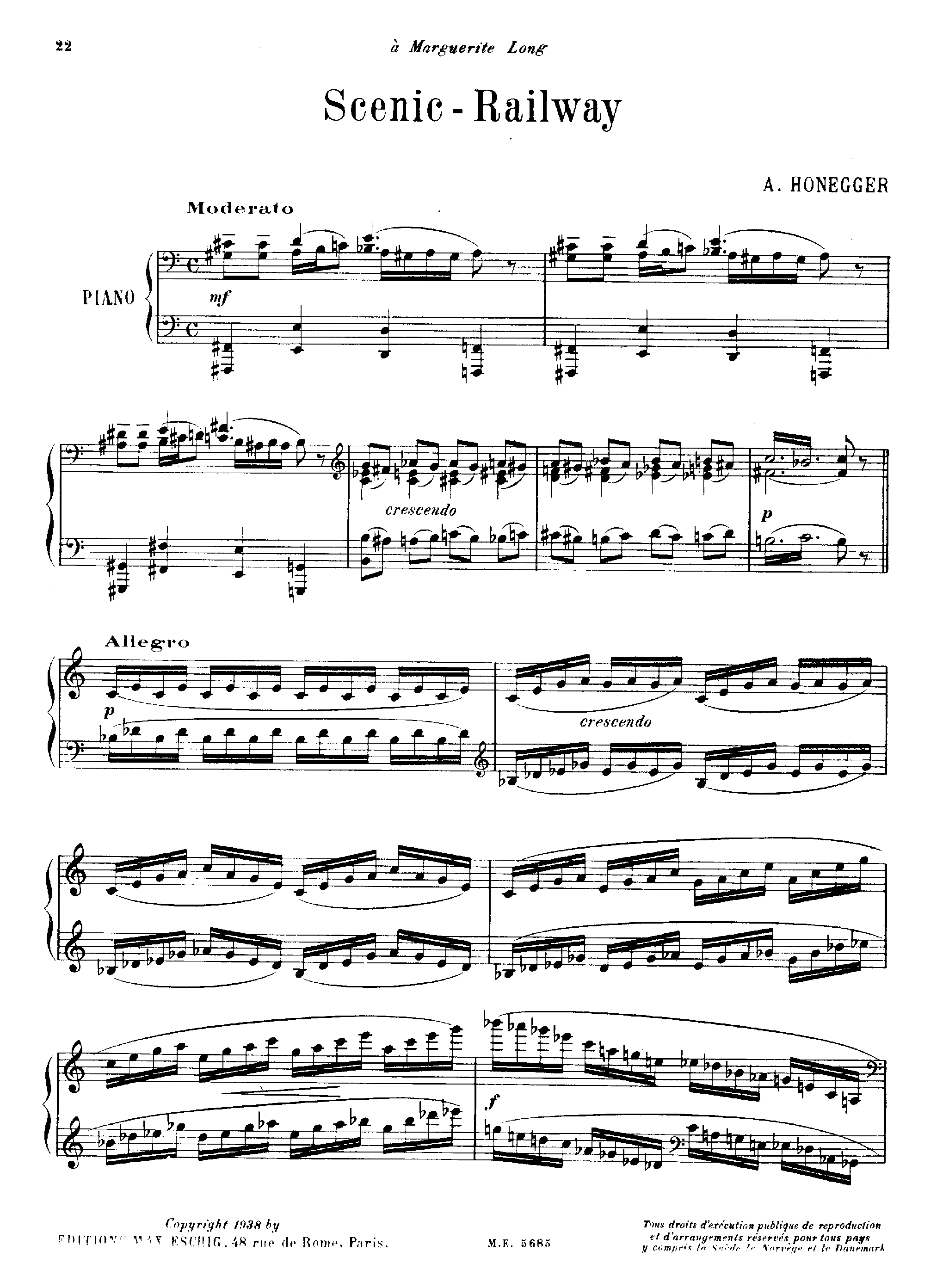 Scenic Railway, H.115 by Arthur Honegger Sheet Music arranged by 8notes.com for Piano - 1 of 3 pages