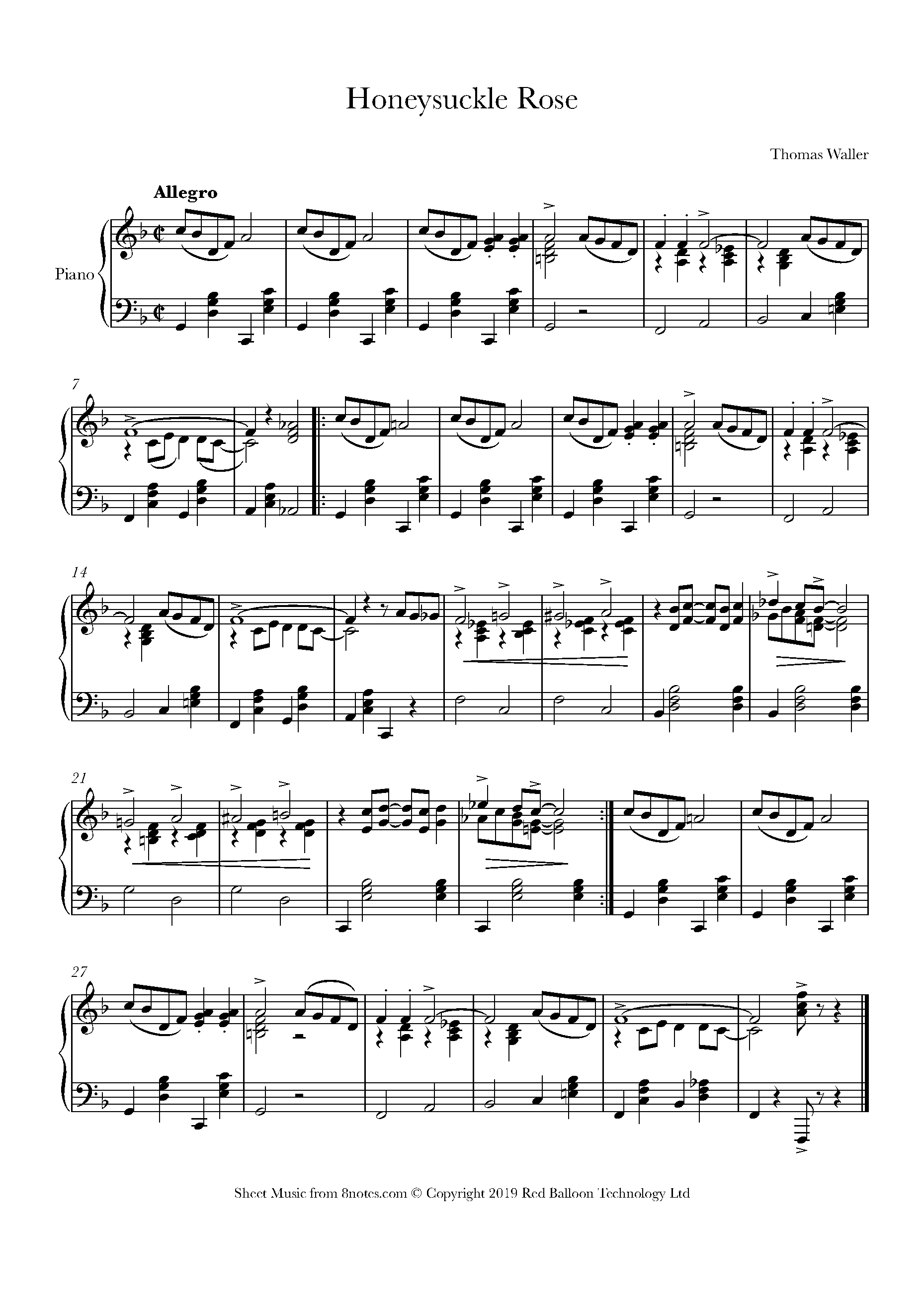 Fats Waller Honeysuckle Rose Sheet music for Piano