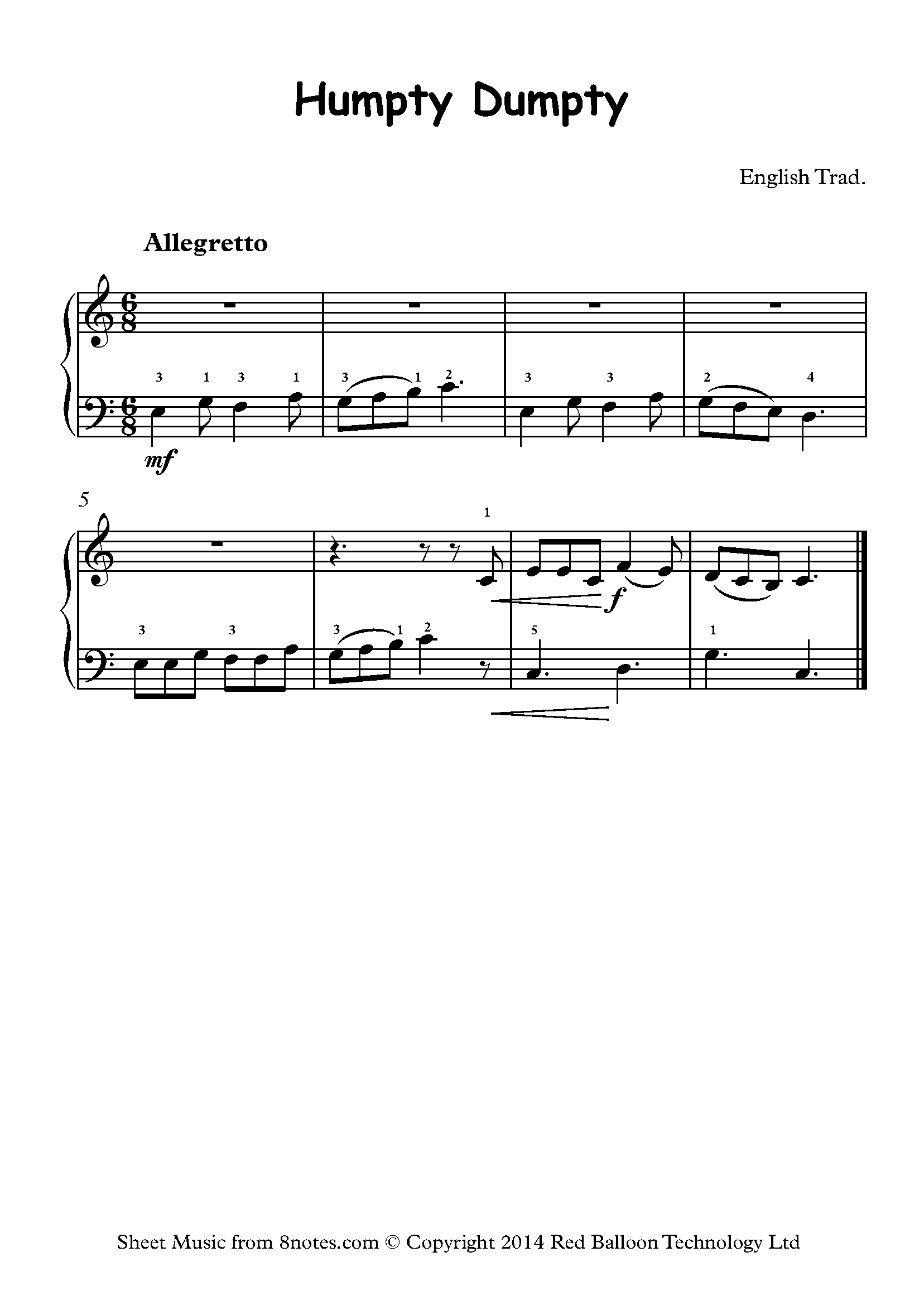 Humpty Dumpty (English Traditional) Sheet music for Piano - 8notes.com