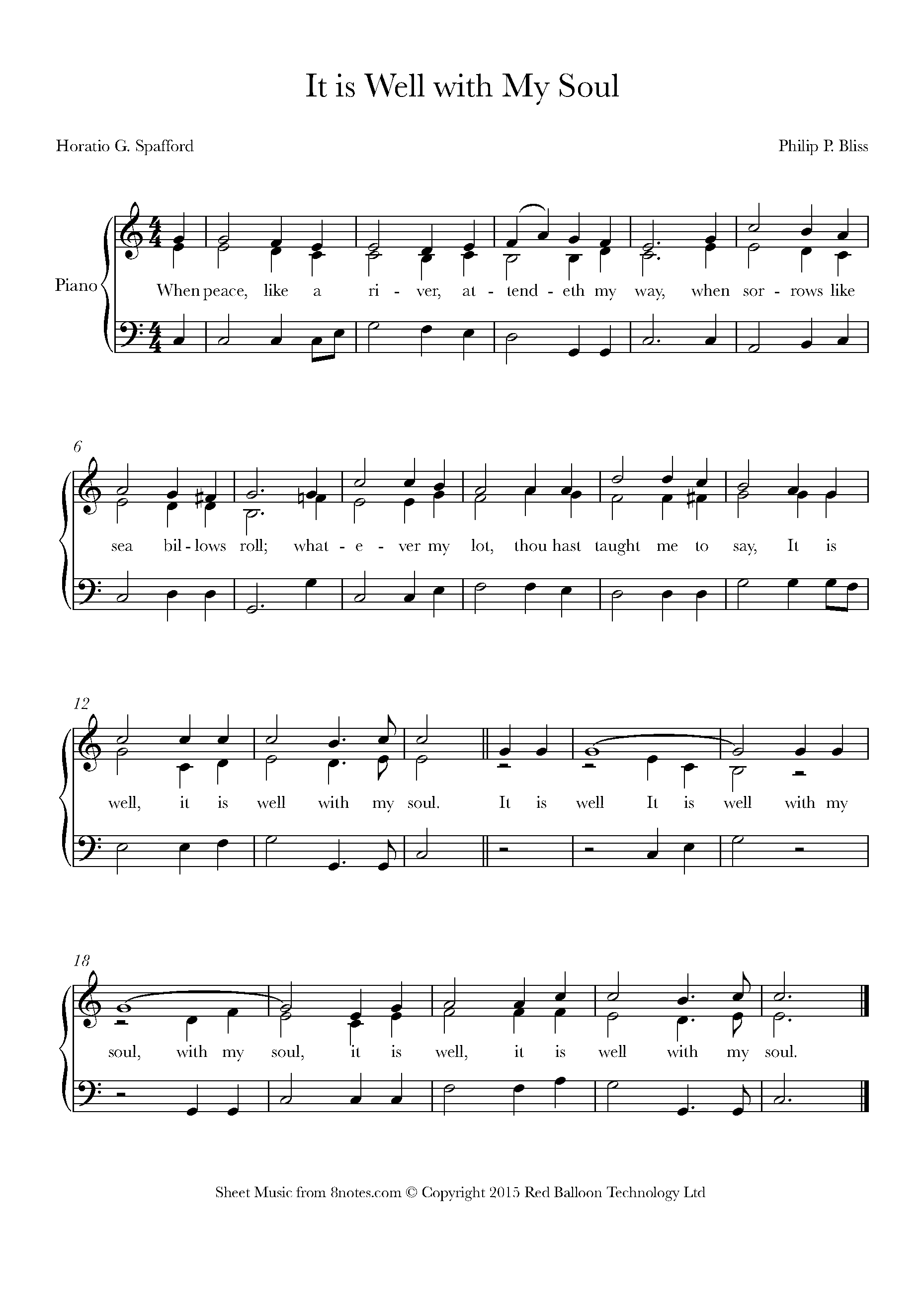It is Well with My Soul (Philip P. Bliss) (Easy) Sheet music for Piano