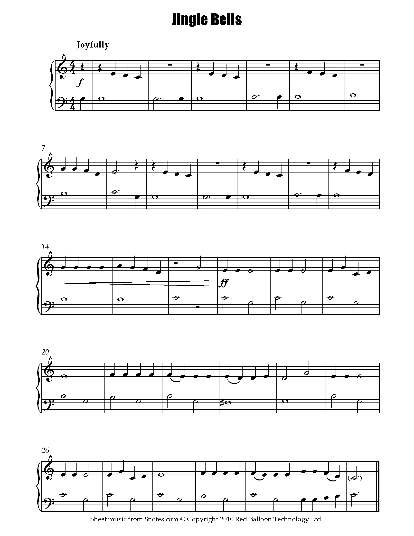 Jingle Bells (easy) Sheet music for Piano - 8notes.com