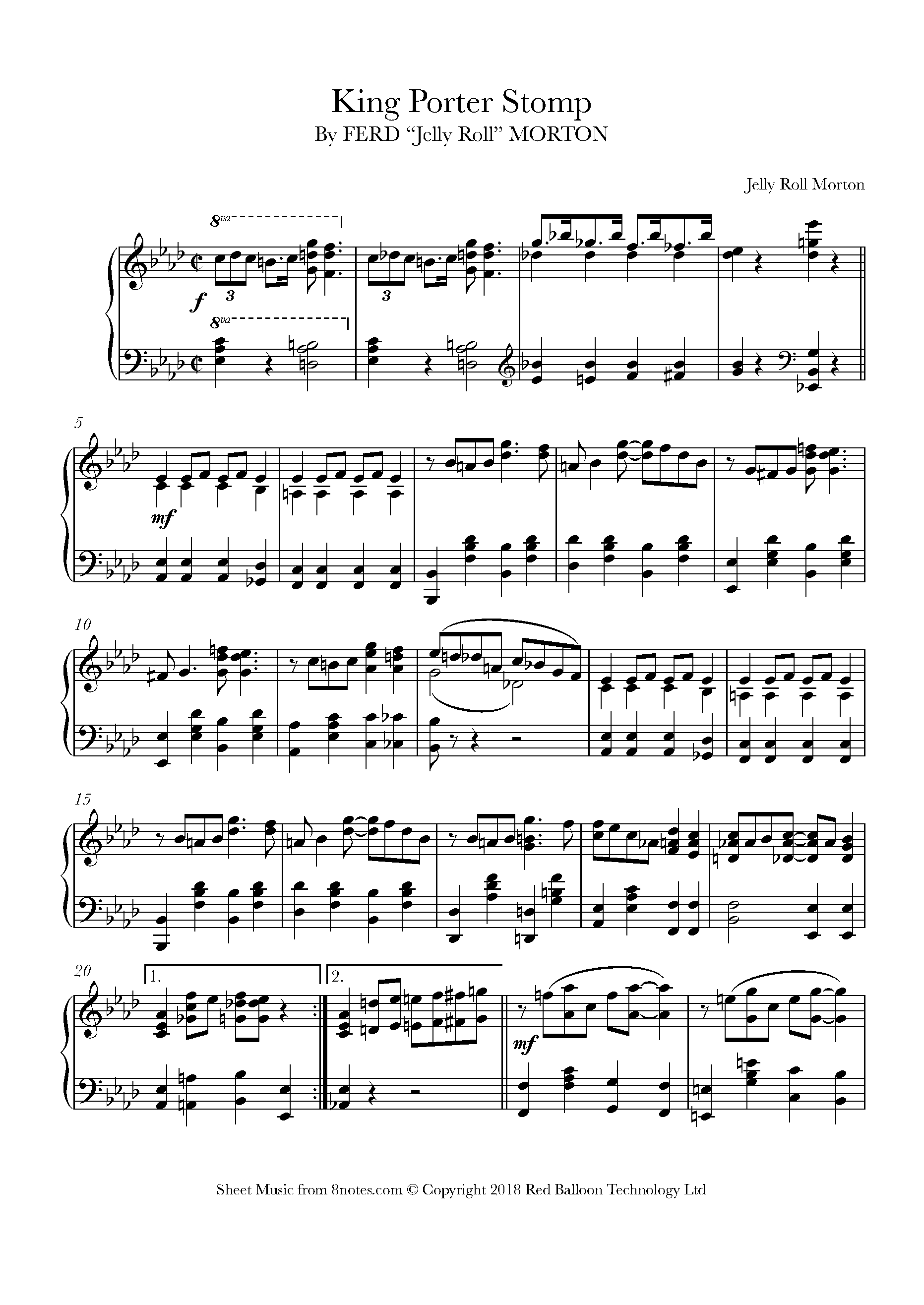 Jelly Roll Morton - King Porter Stomp Sheet music for Piano - 8notes.com