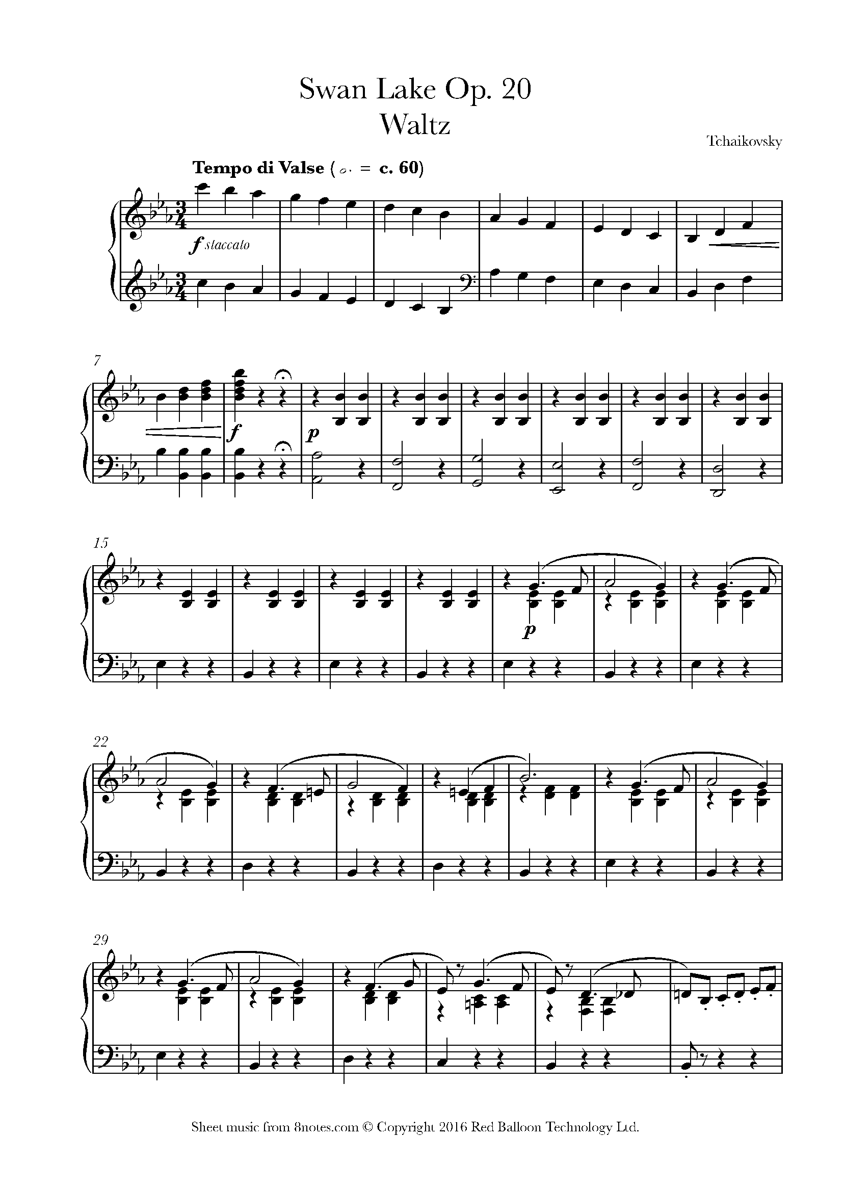 Tchaikovsky - Swan Lake Op. 20 Waltz Sheet music for Piano - 8notes.com