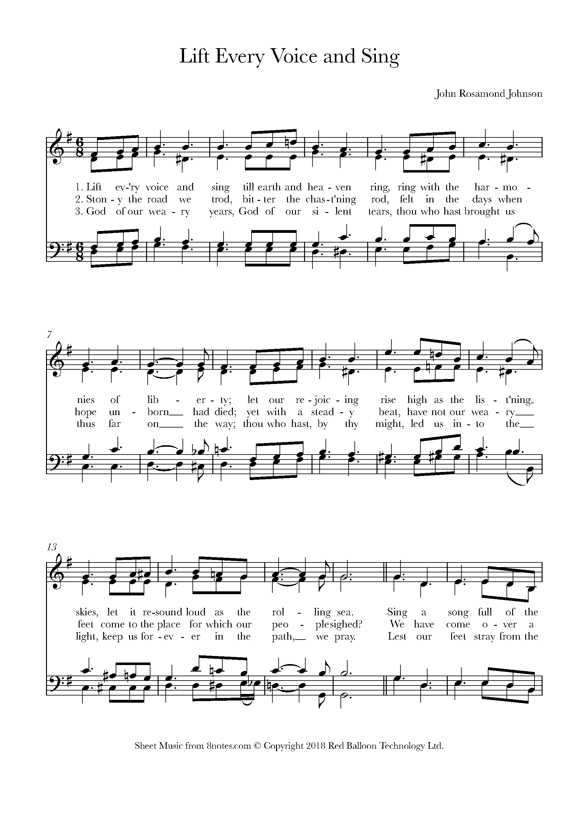 Johnson - Lift Every Voice and Sing Sheet music for Piano - 8notes.com