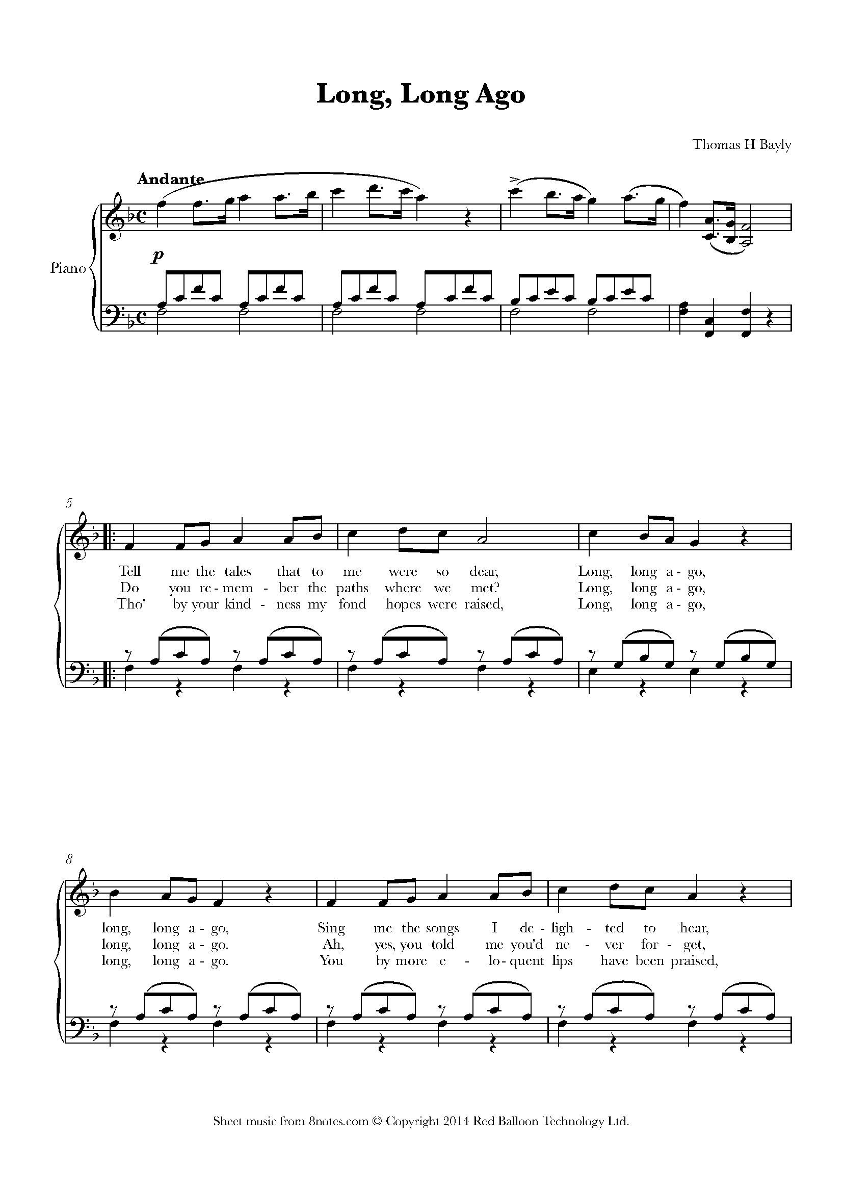 Long, Long Ago Sheet music for Piano