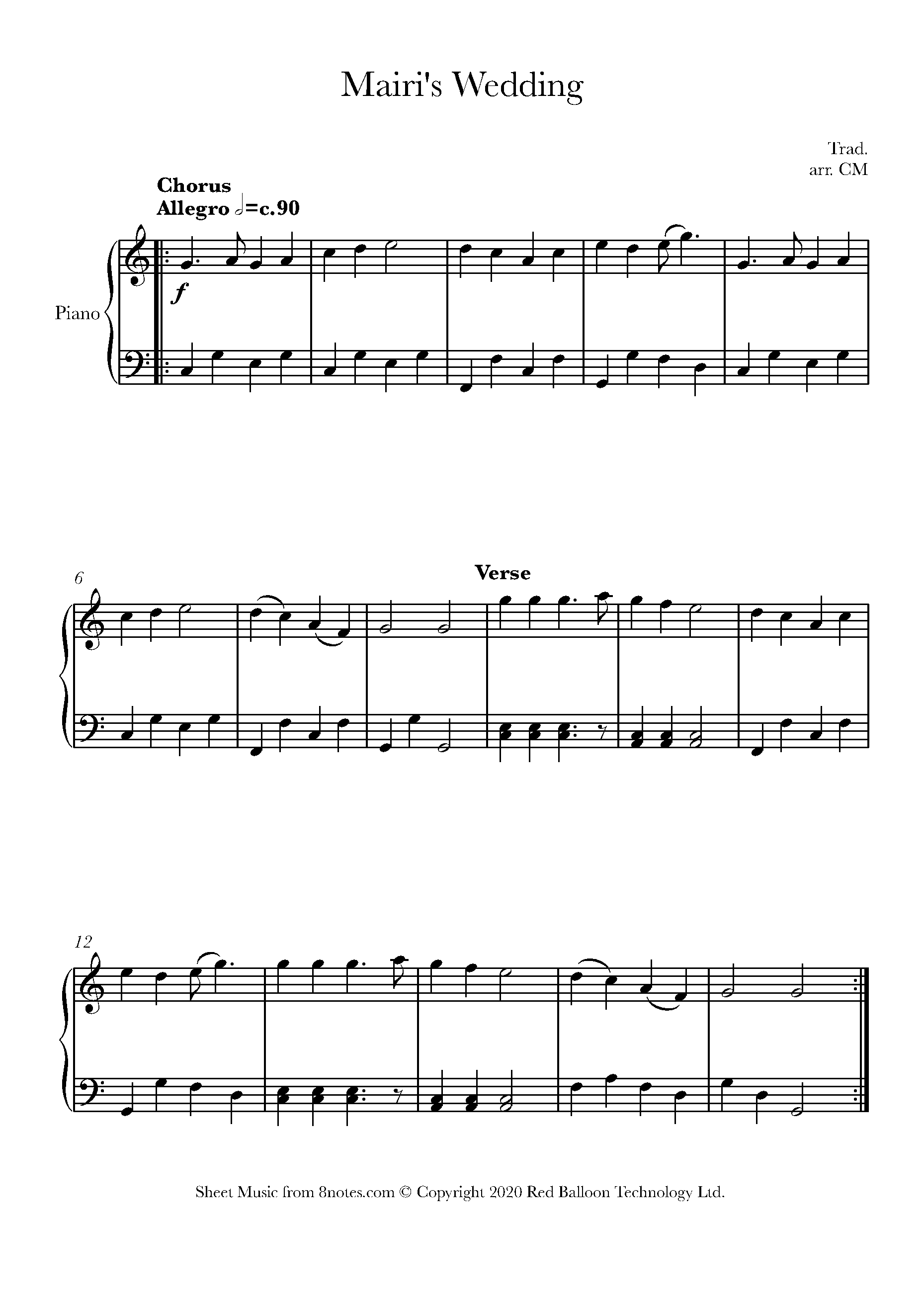 Mairi S Wedding Sheet Music For Piano 8notes Com