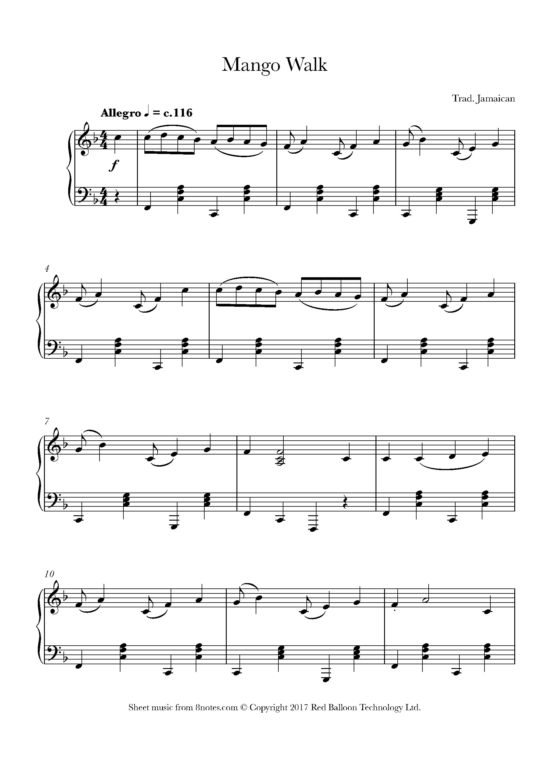 Mango Walk (trad. Jamaican) Sheet music for Piano