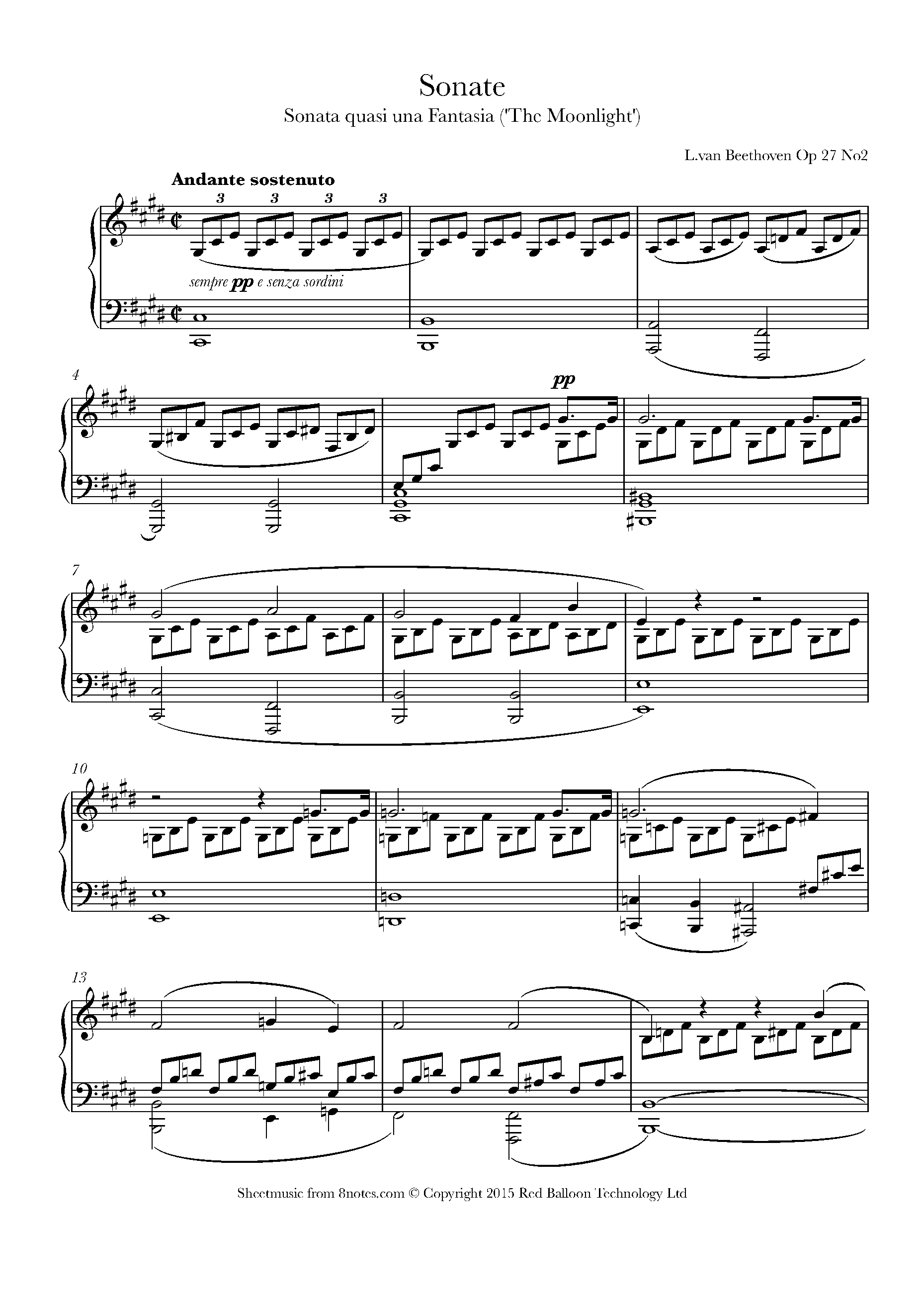 Beethoven - Moonlight Sonata (1st mvt) Sheet for Piano - 8notes.com