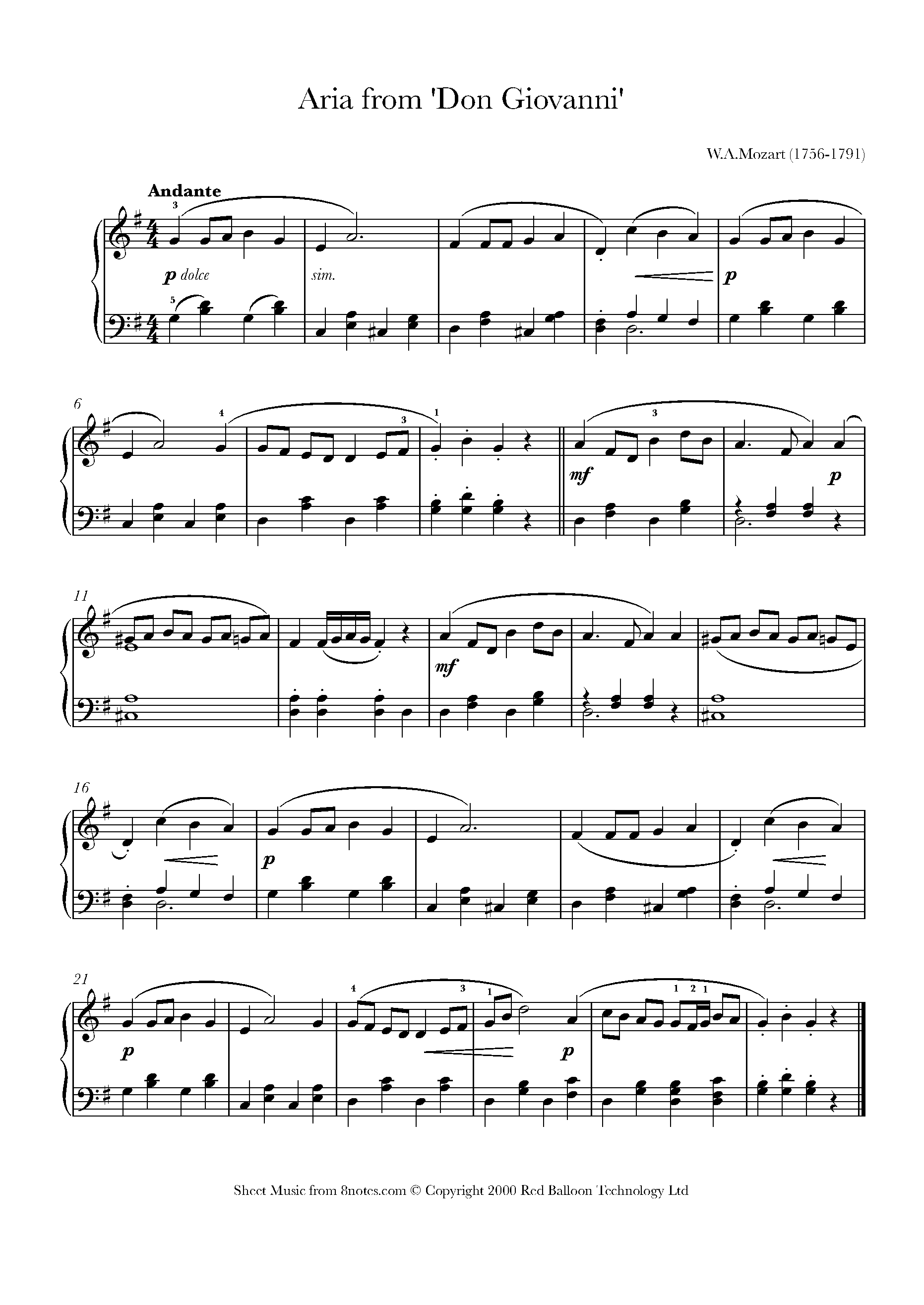 Mozart - Aria from Don Giovanni Sheet music for Piano - 29notes.com
