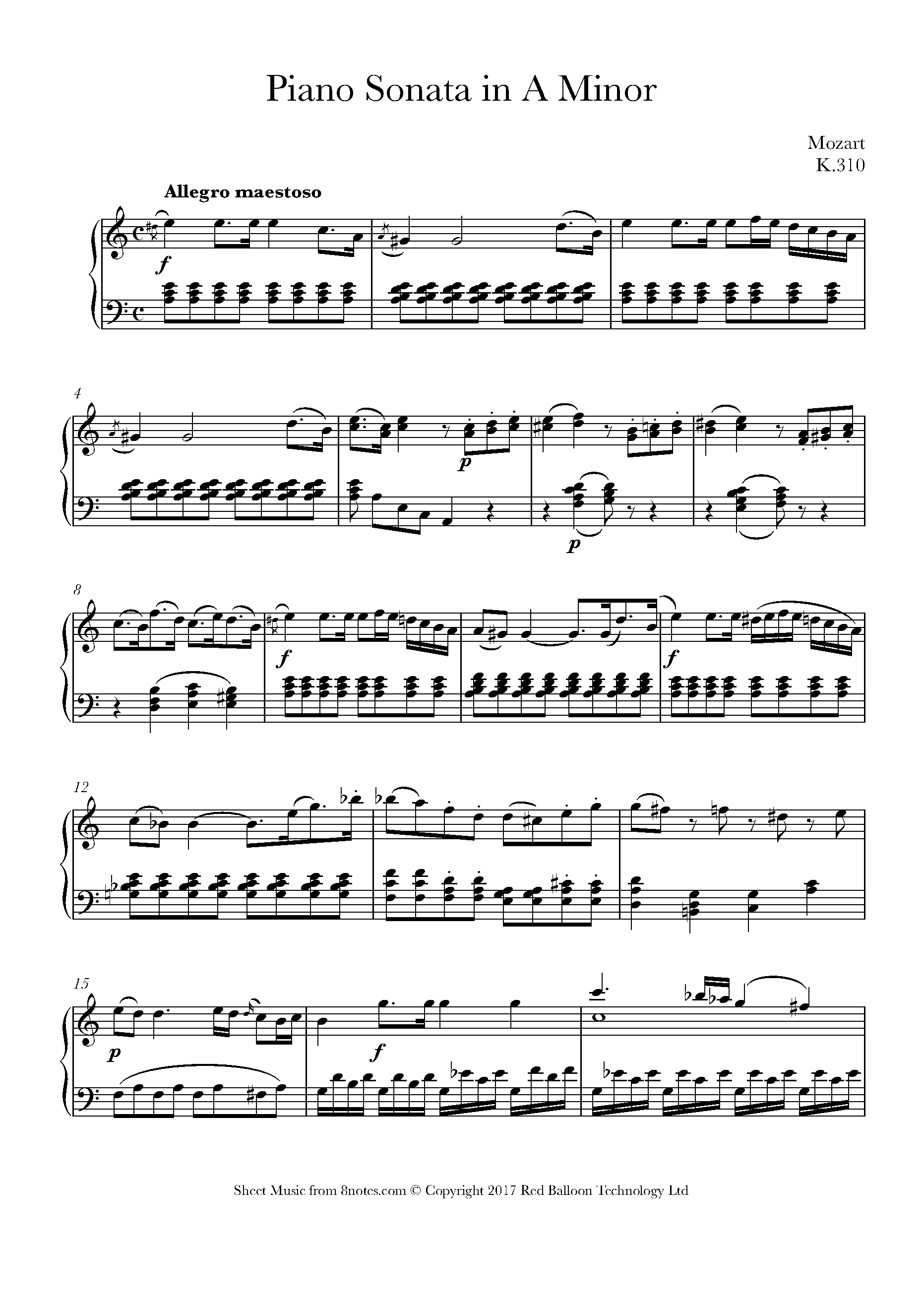 Mozart Piano Sonata in A Minor K.310 Sheet music for Piano