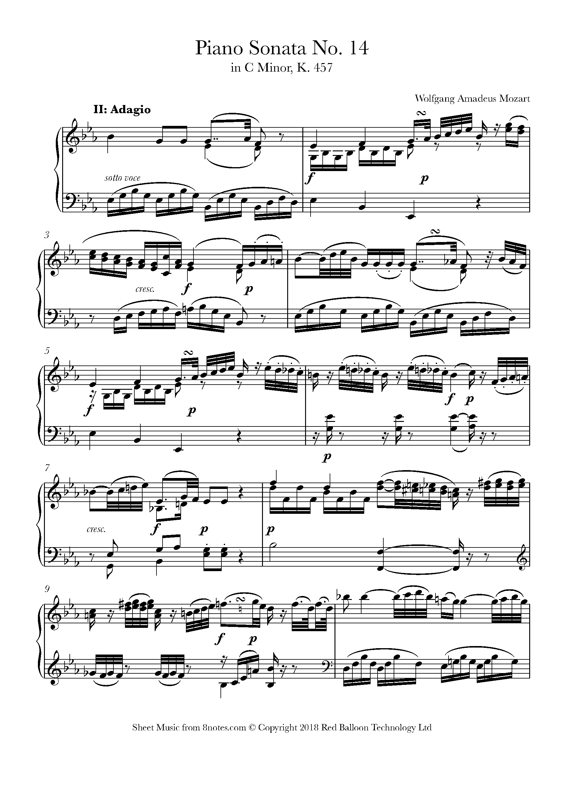 Mozart Piano Sonata No. 14 in C Minor, K. 457 2nd movement Adagio