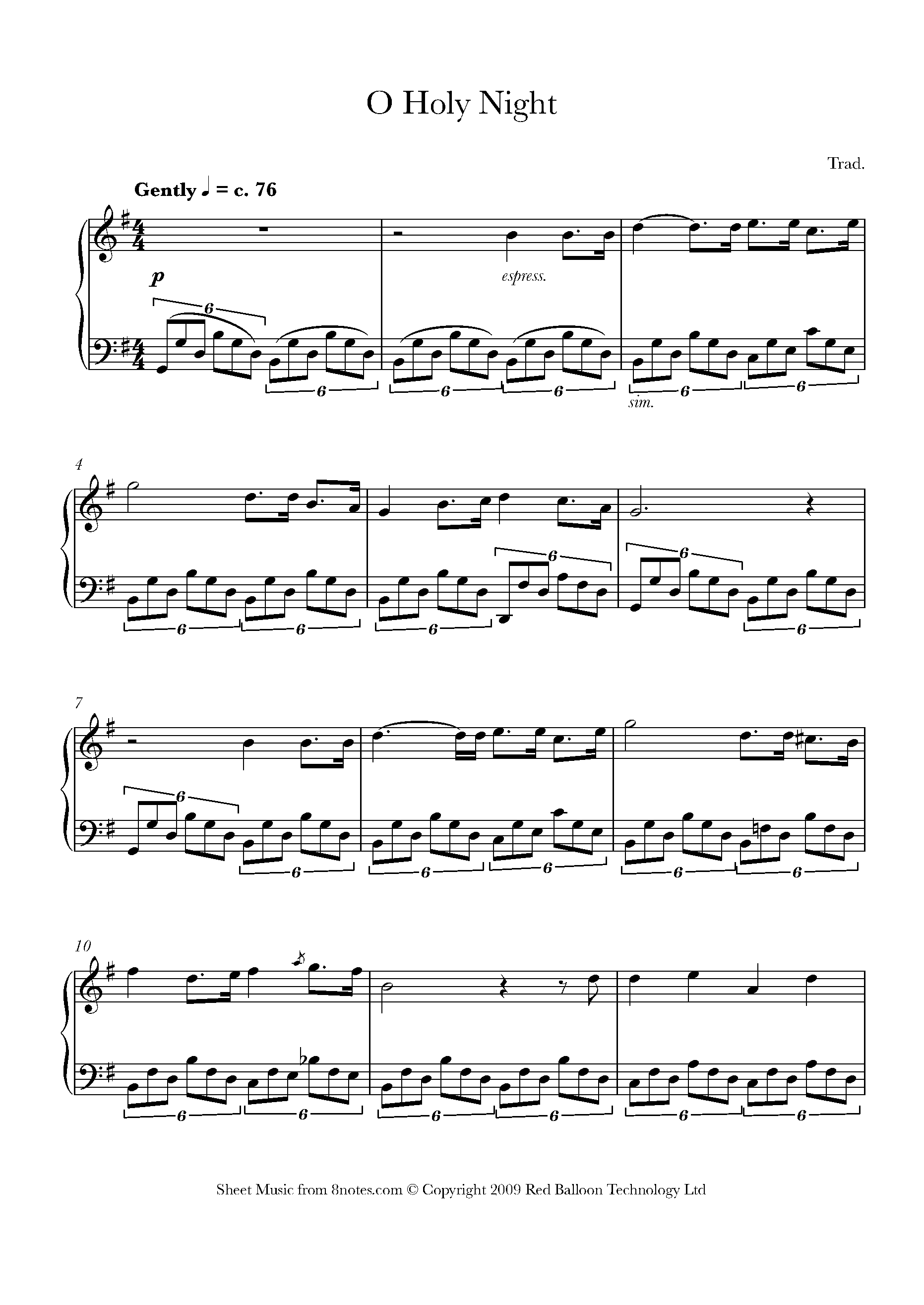 O Holy Night Sheet Music For Piano 8notes