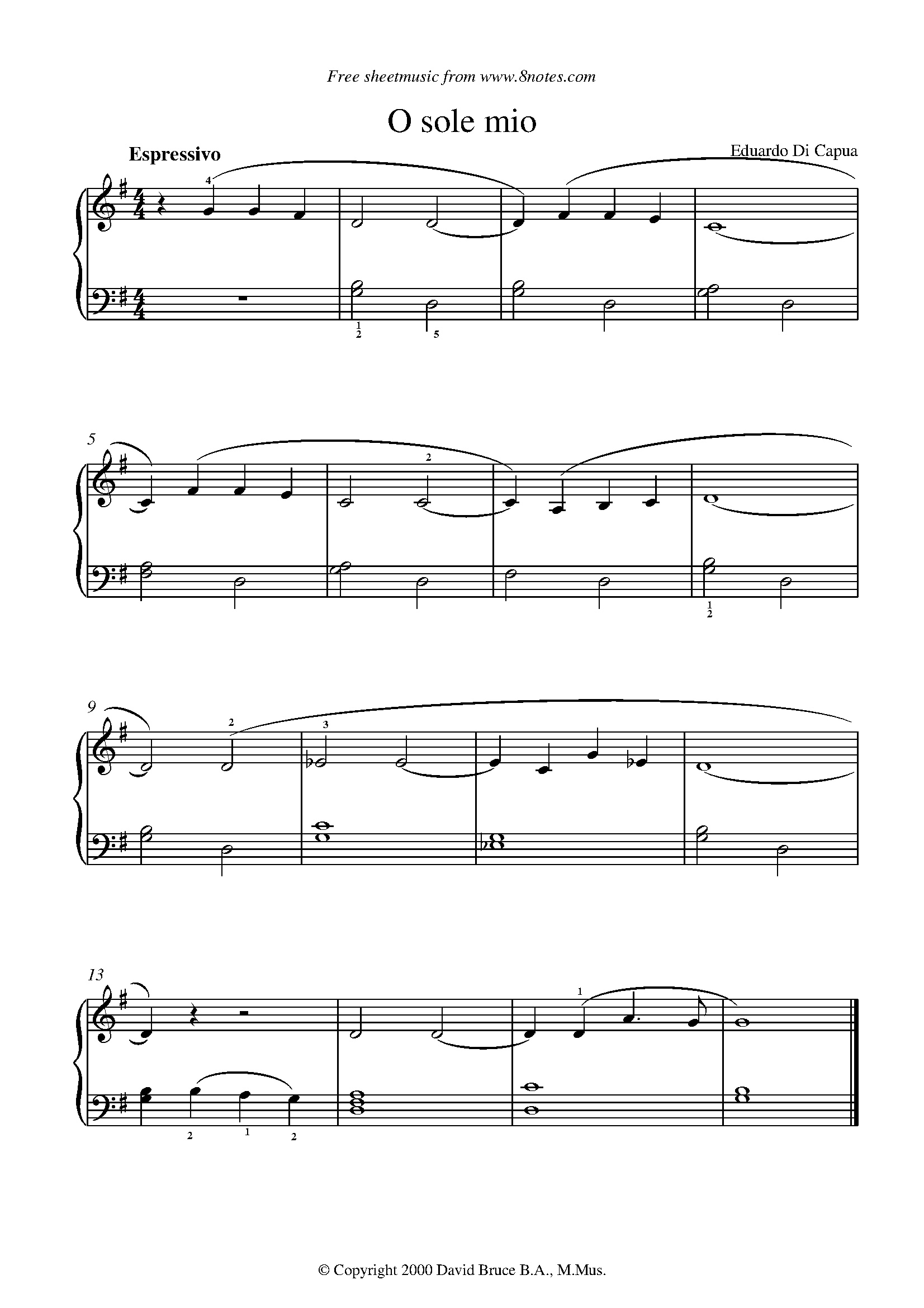 Di Capua O Sole Mio Sheet Music For Piano 8notes Com