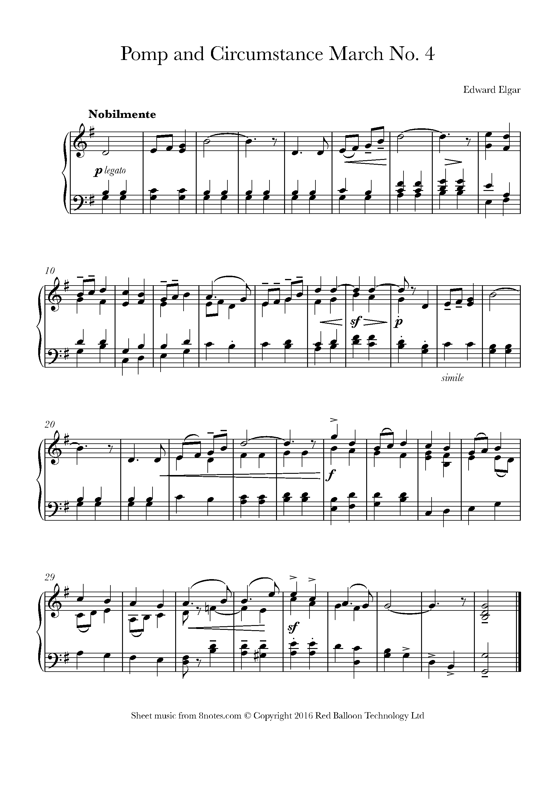 Elgar pomp and circumstance march no 4 sheet music for piano