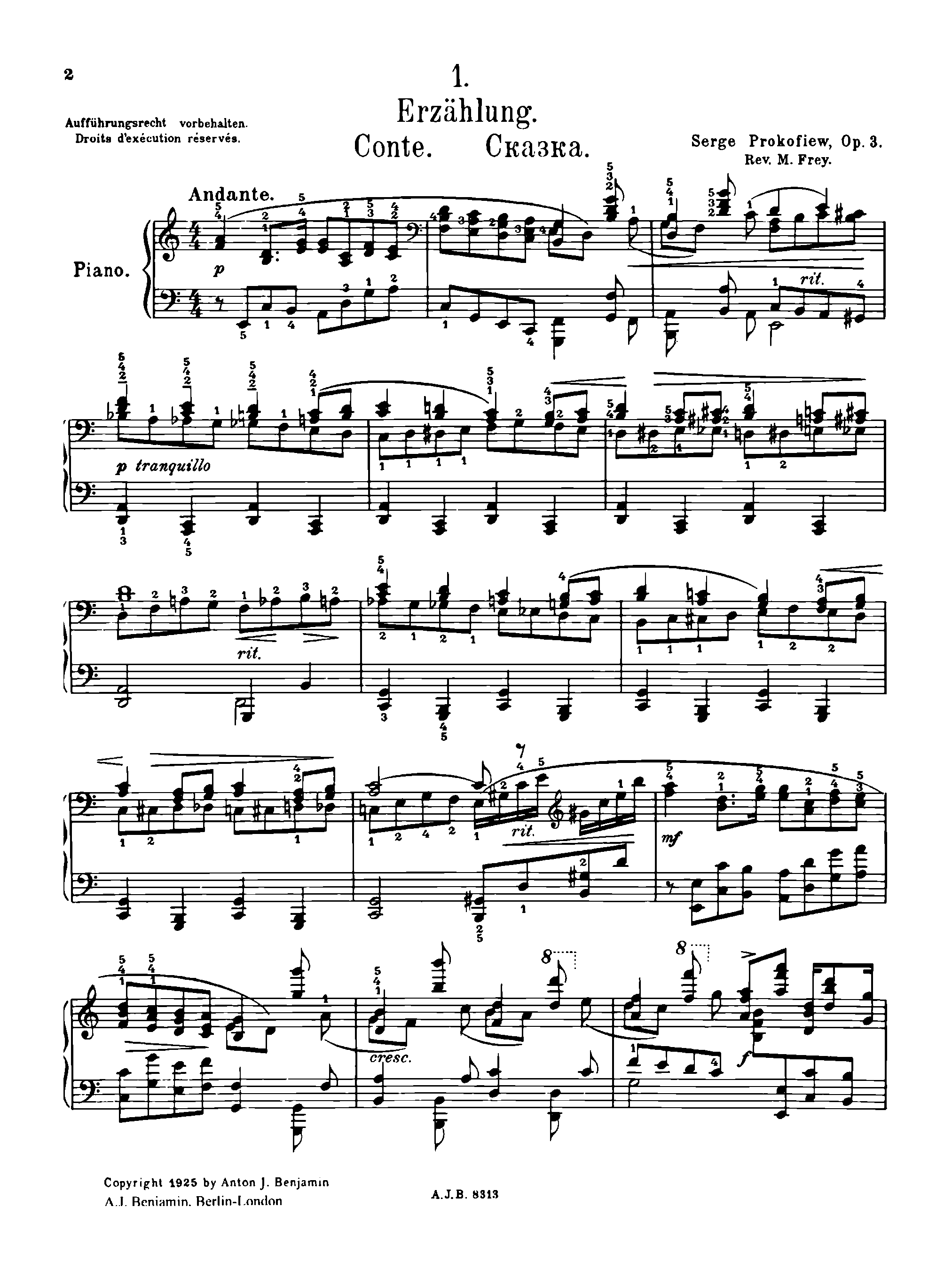 4 Pieces for Piano, Op.3 by Sergei Prokofiev Sheet Music arranged by 8notes.com for Piano - 1 of 8 pages