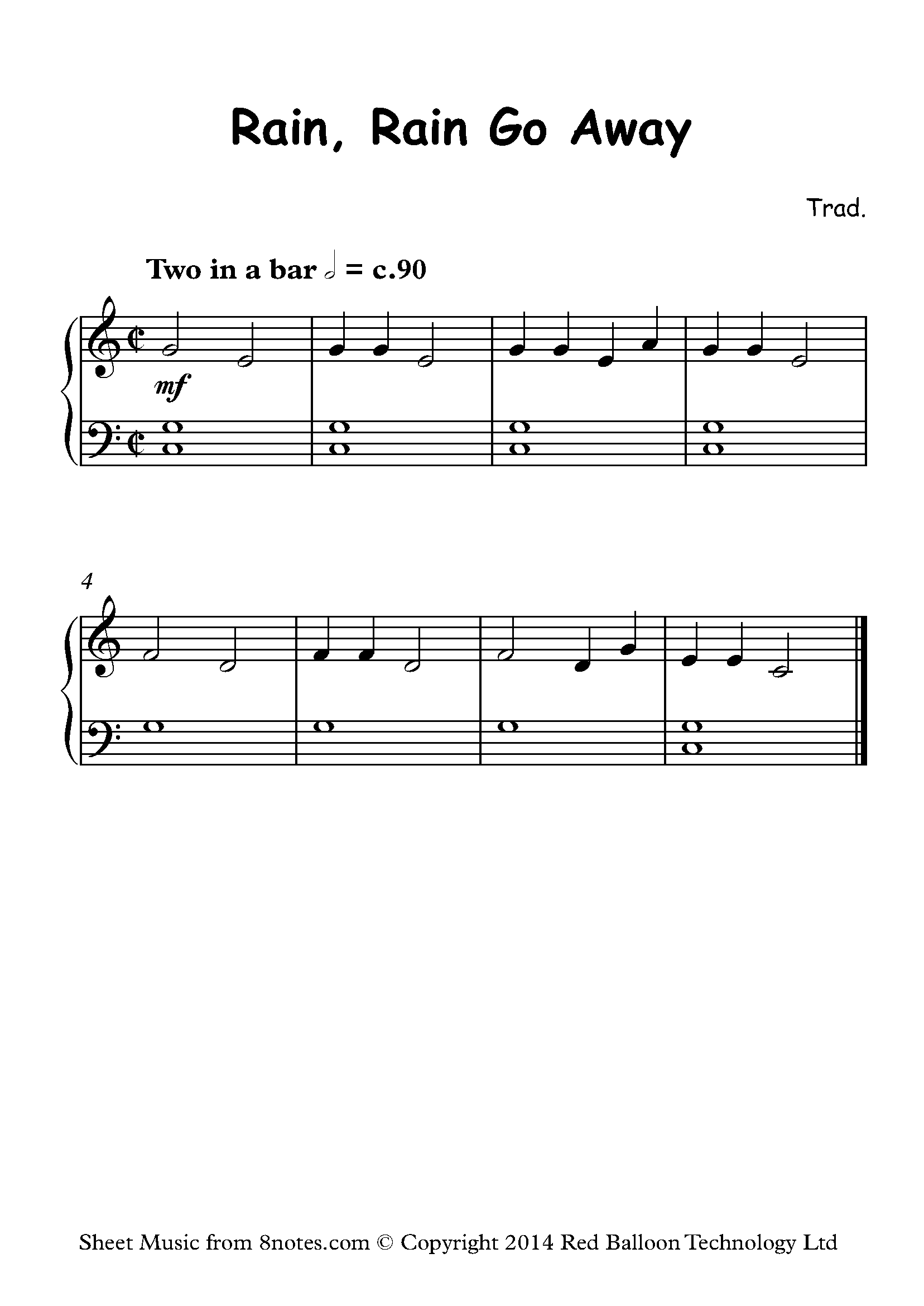 Rain Rain Go Away Sheet Music For Piano 8notes
