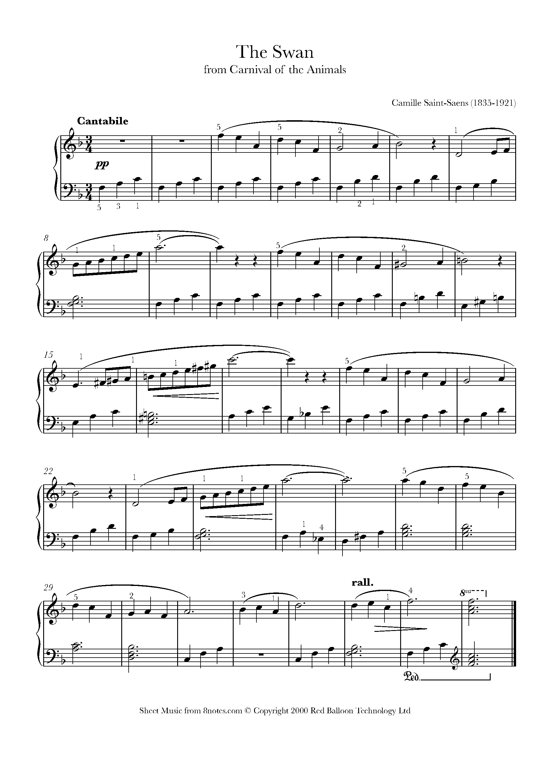 Saint-Saëns - The Swan from Carnival of the Animals Sheet music for Piano - Saint-Saëns - The Swan from Carnival of the Animals Sheet music for Piano -