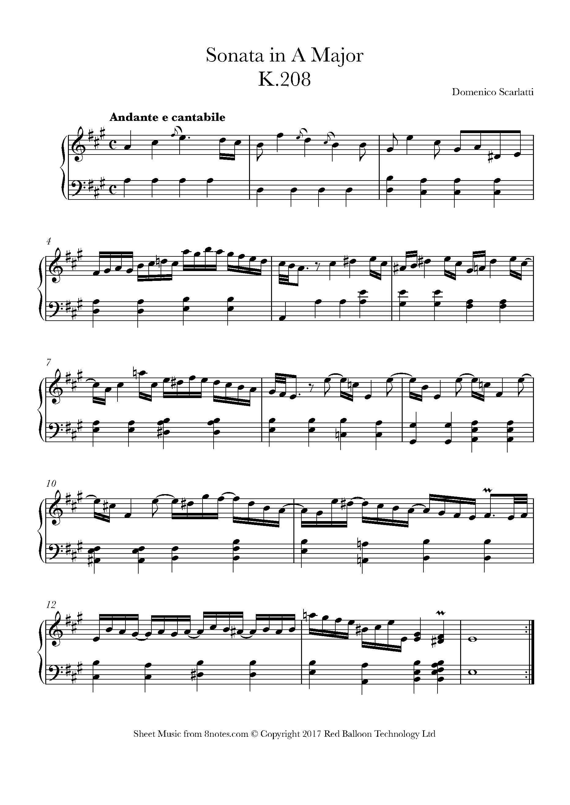 Scarlatti Sonata In A Major K208 Sheet Music For Piano