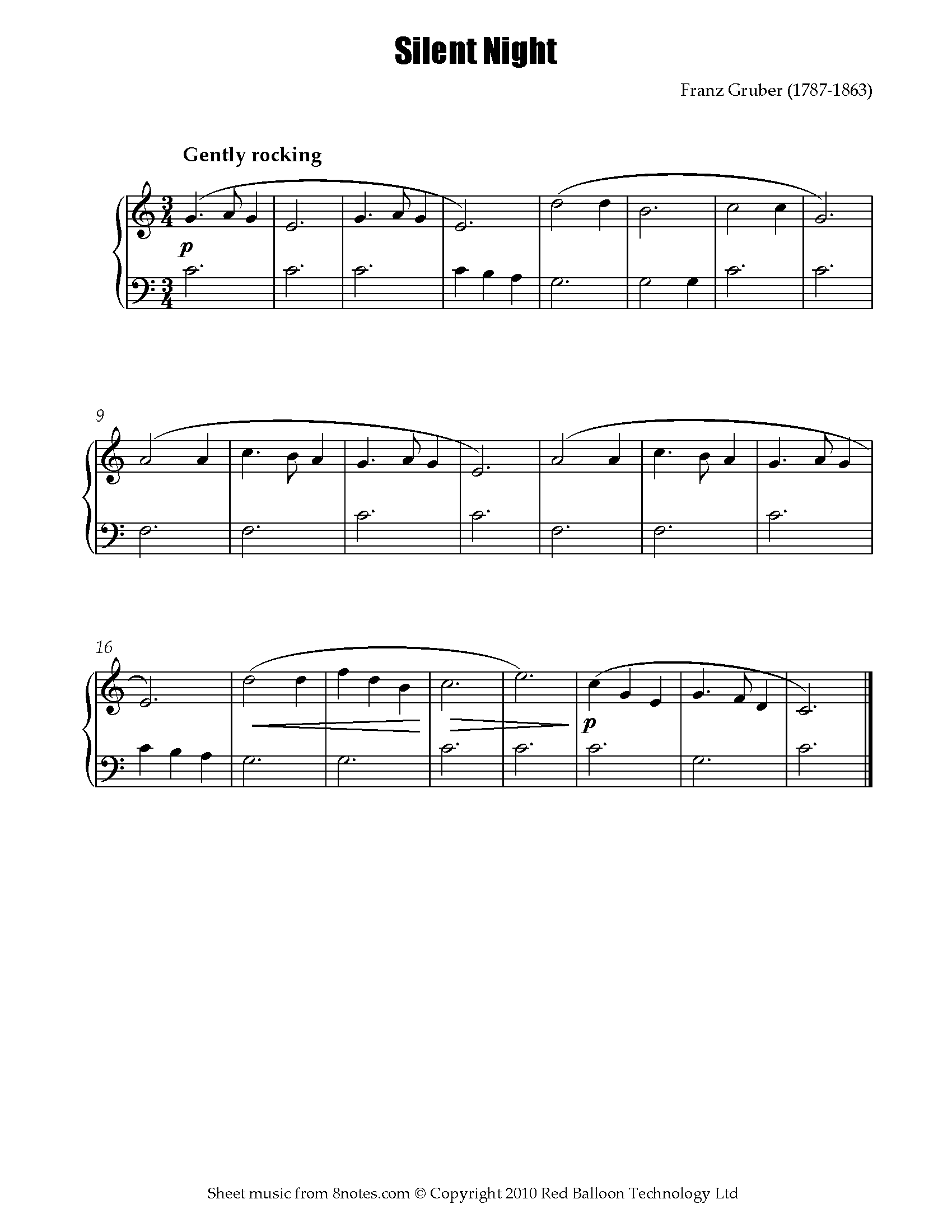 Silent Night (easy) Sheet music for Piano - 8notes.com