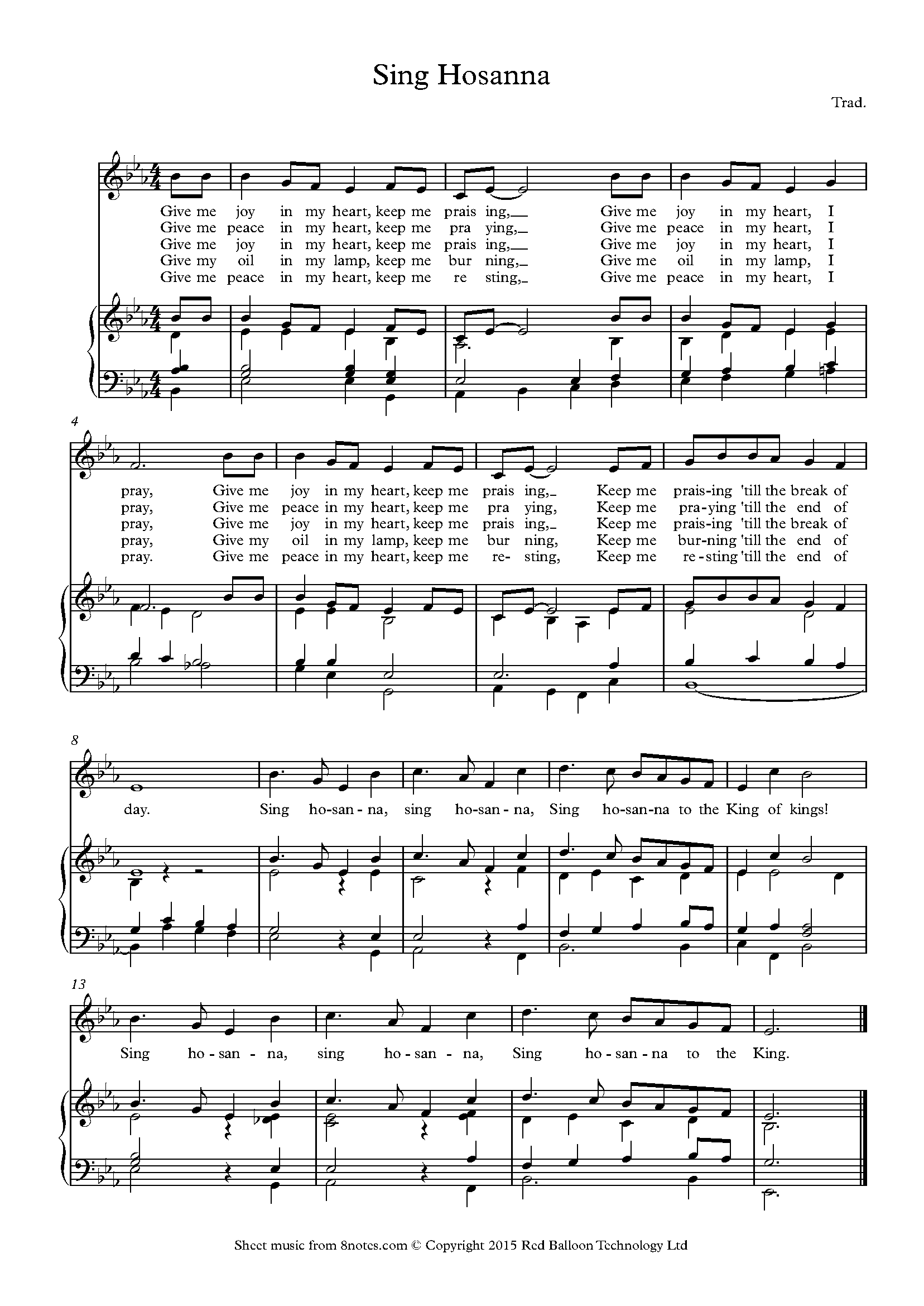 Sing Hosanna Give Me Joy In My Heart Sheet Music For Piano 8notes Com