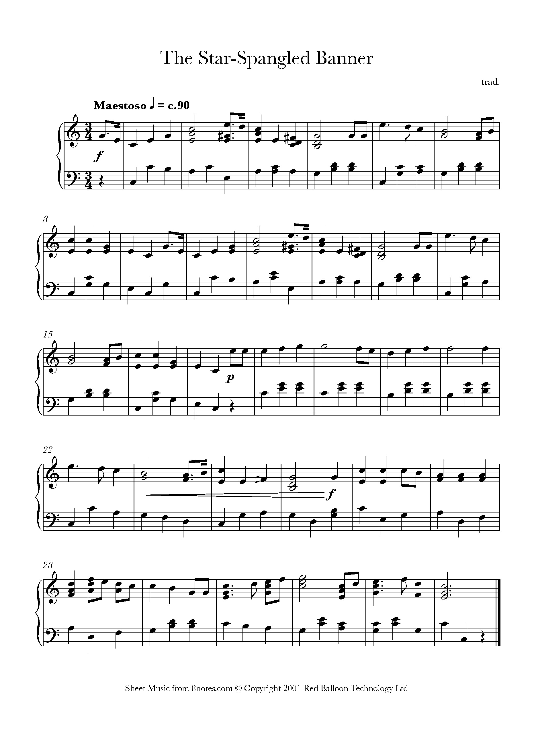 Printable Star Spangled Banner Sheet Music