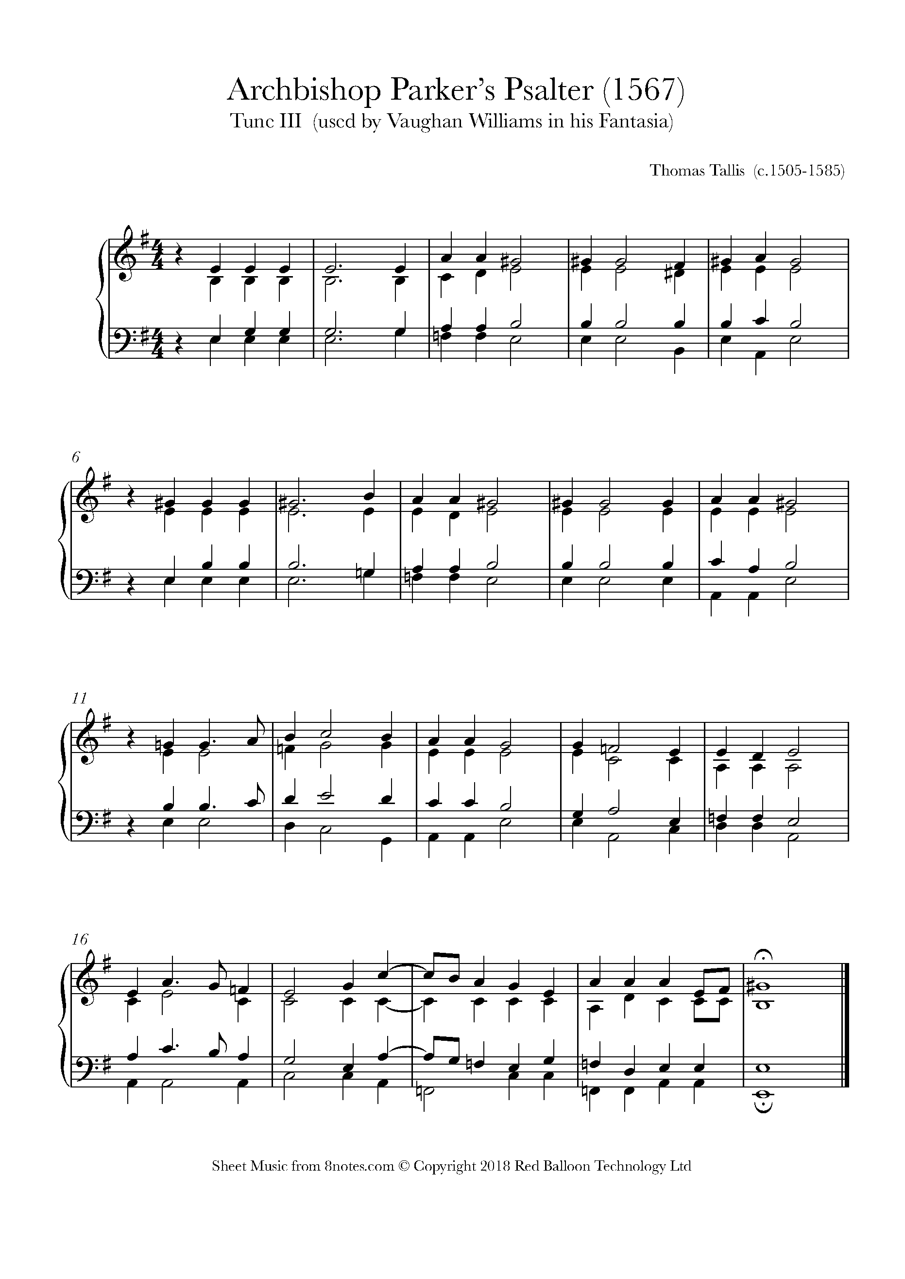 Tallis Parker's Psalter Tune III (used by Vaughan Williams in his Fantasia) Sheet