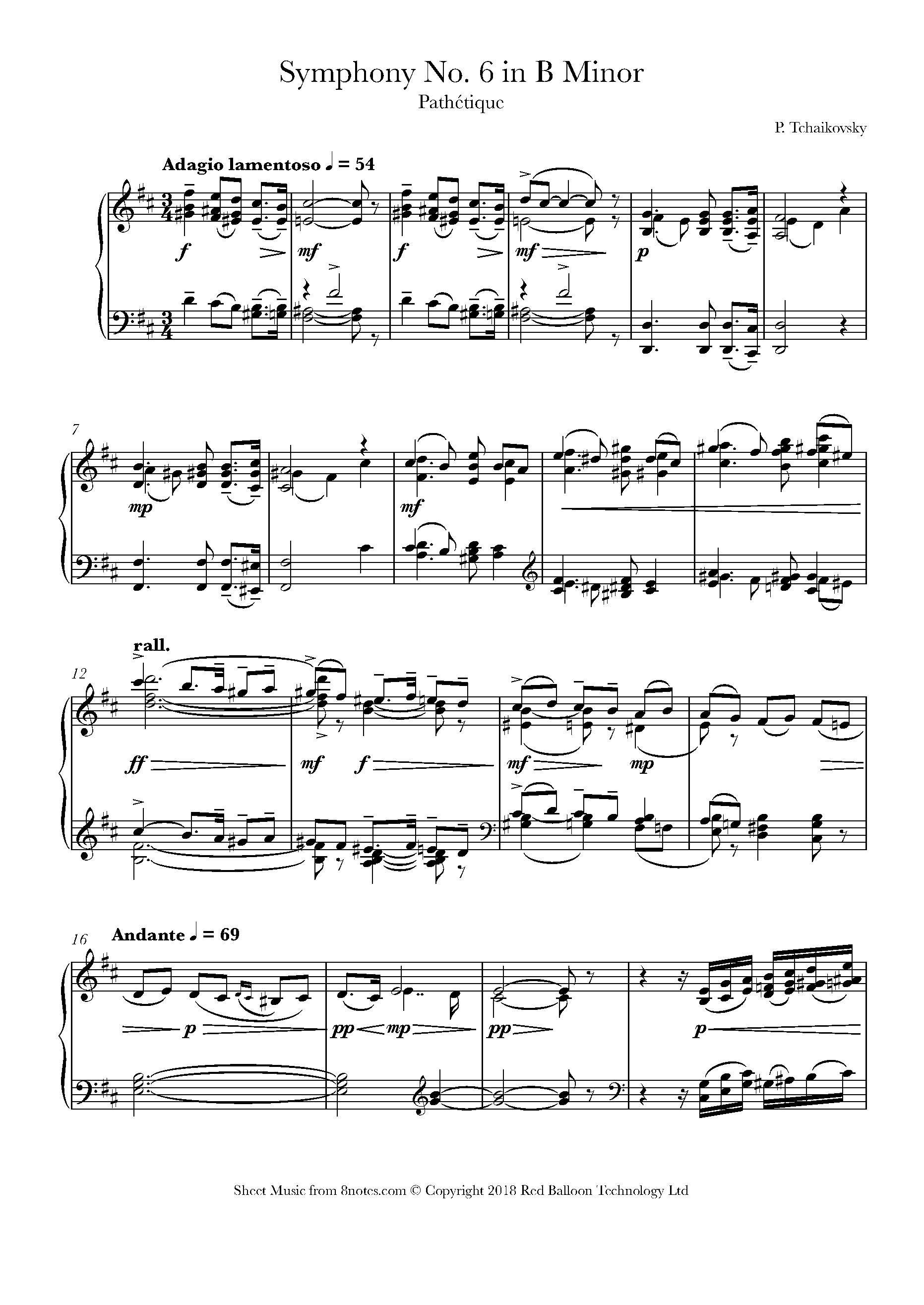 tchaikovsky symphony pathetique 8notes transpose mvt minor