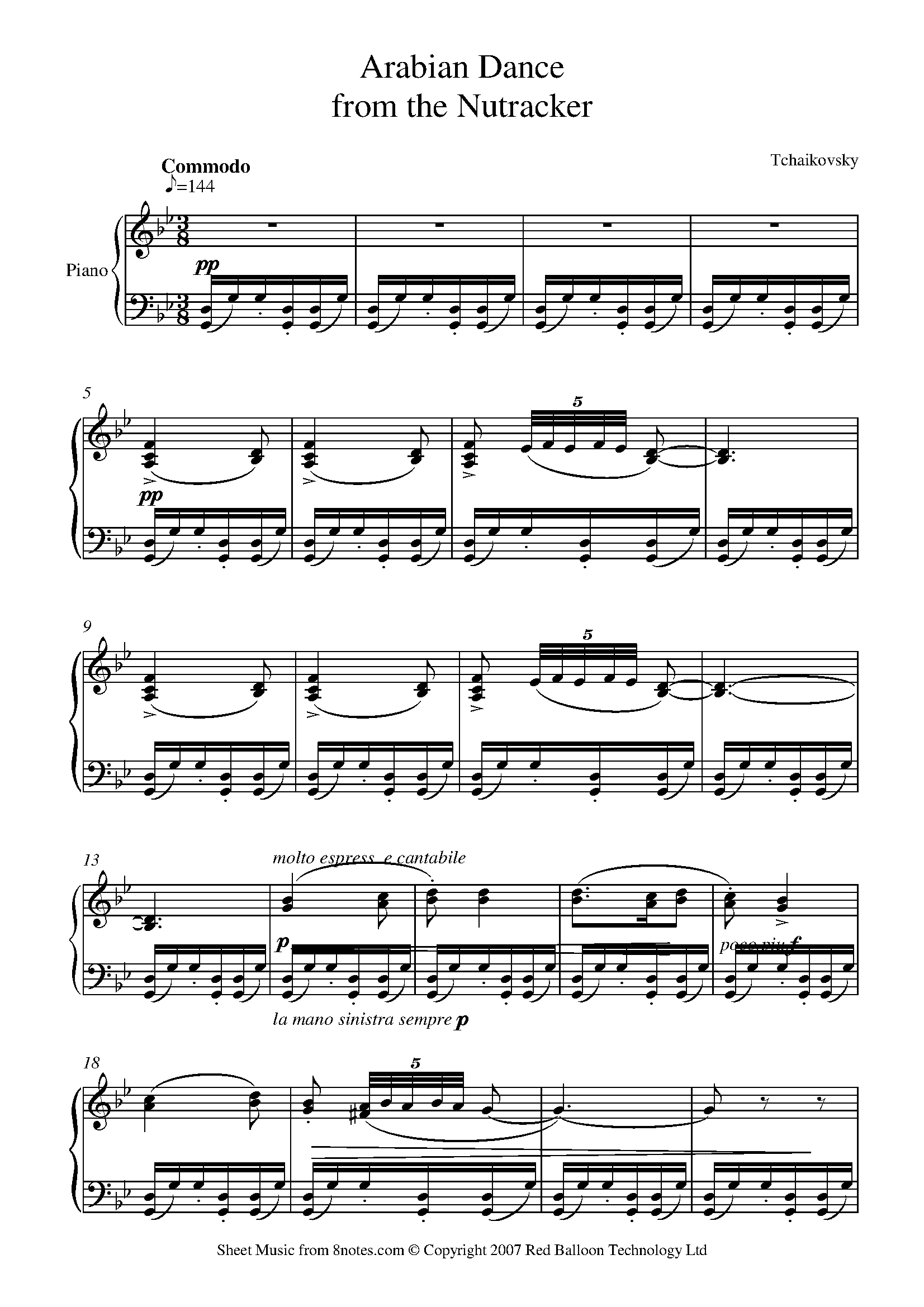 Tchaikovsky Arabian Dance from the Nutcracker Sheet music for Piano