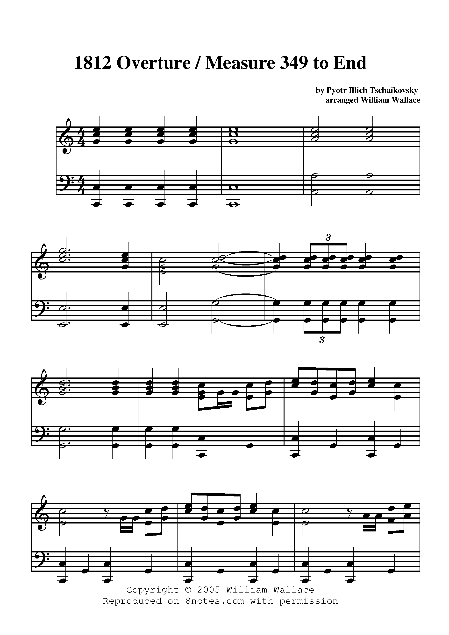 Tchaikovsky 1812 Overture (measure 349 to end) Sheet music for Piano