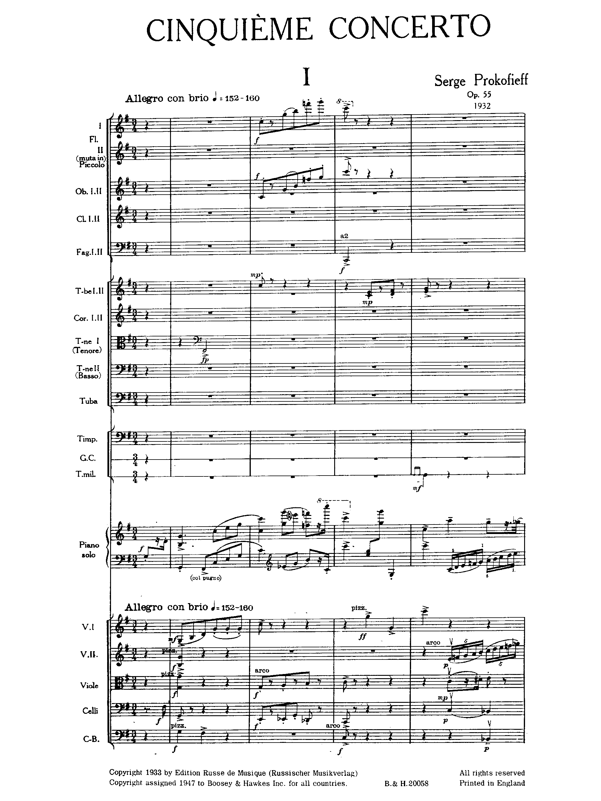 Piano Concerto No.5, Op.55 by Sergei Prokofiev Sheet Music arranged by 8notes.com for Piano and Ensemble - 1 of 126 pages