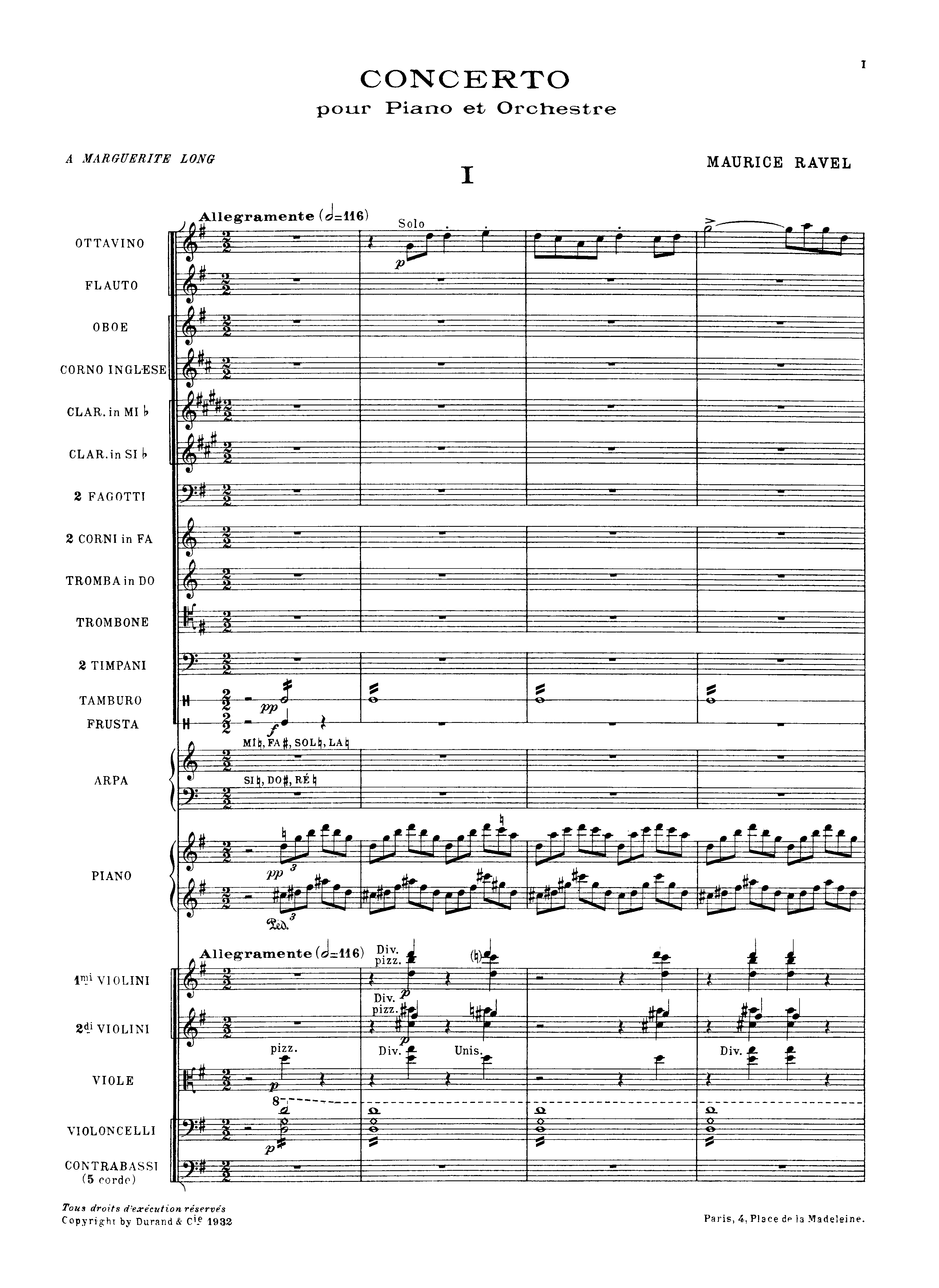 Piano Concerto in G major, M.83 by Maurice Ravel Sheet Music arranged by 8notes.com for Piano and Ensemble - 1 of 99 pages