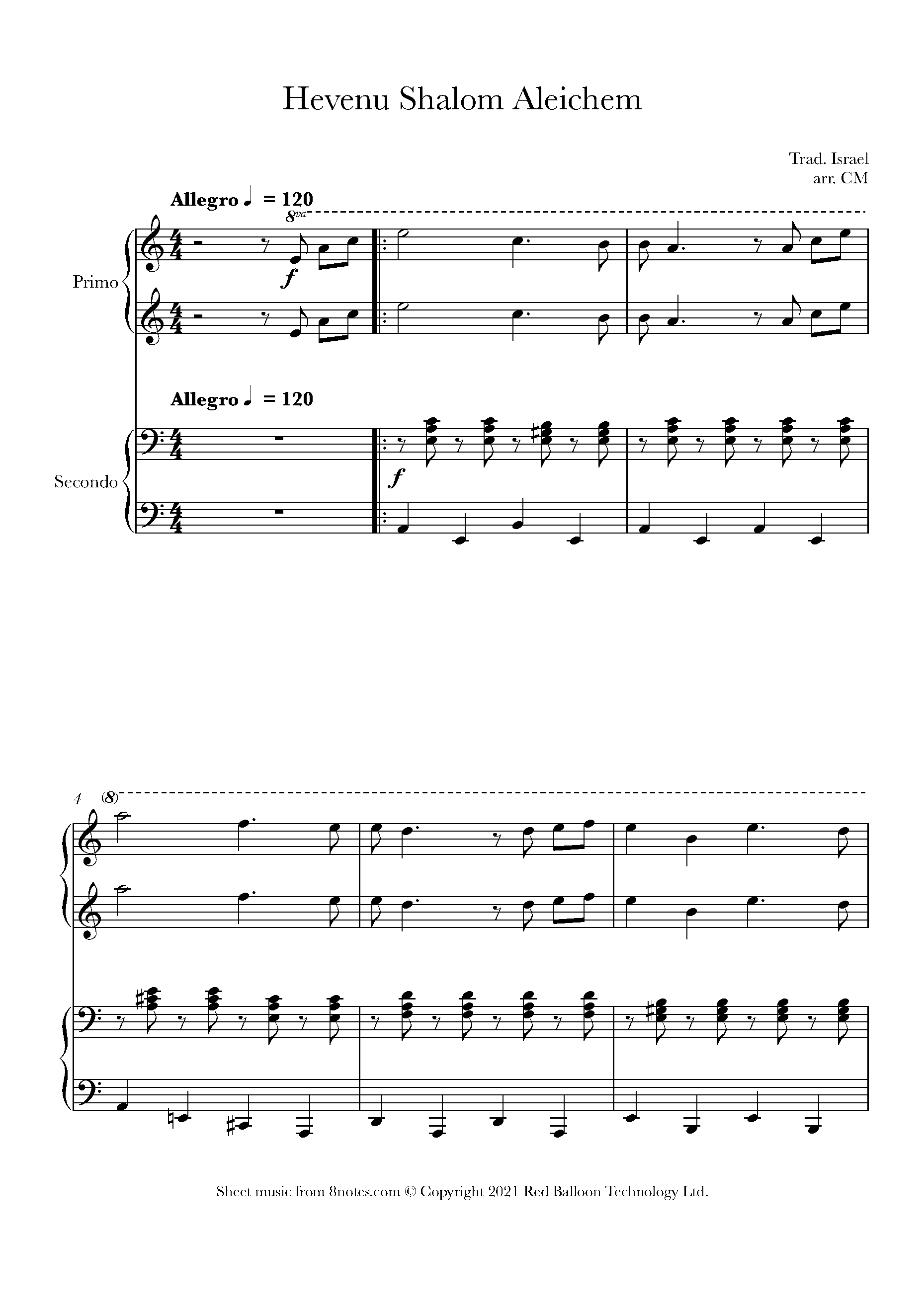 Hevenu Shalom Aleichem (Israeli Traditional) Sheet music for Piano Duet Hevenu Shalom Aleichem (Israeli Traditional) Sheet music for Piano Duet