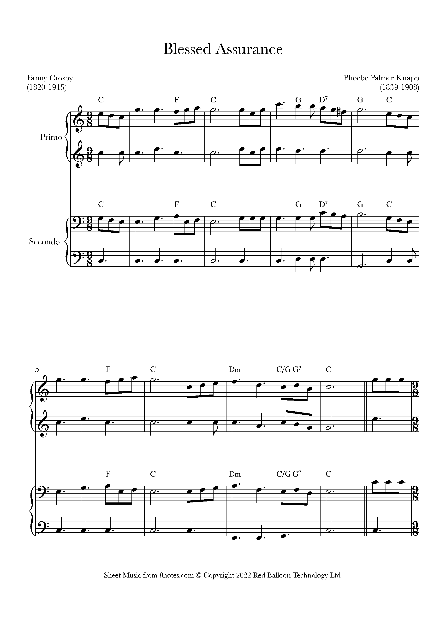 Knapp Blessed Assurance Sheet music for Piano Duet