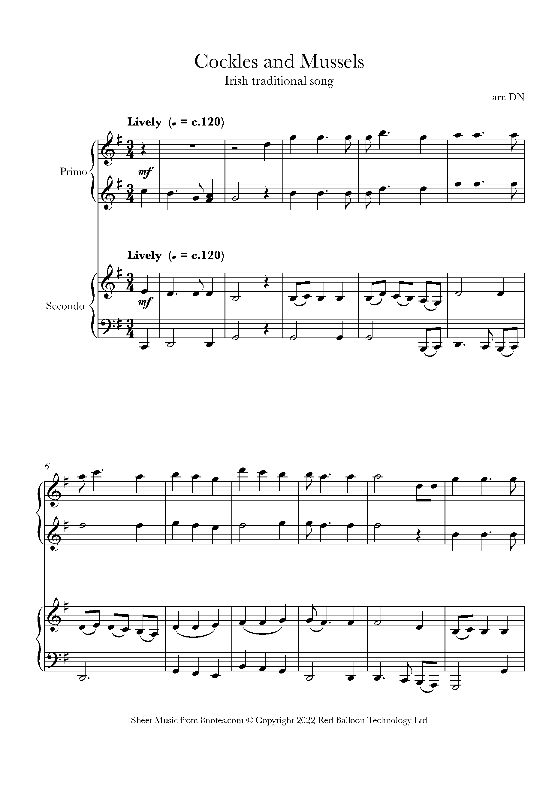 Cockles and Mussels (Molly Malone) Sheet music for Piano Duet