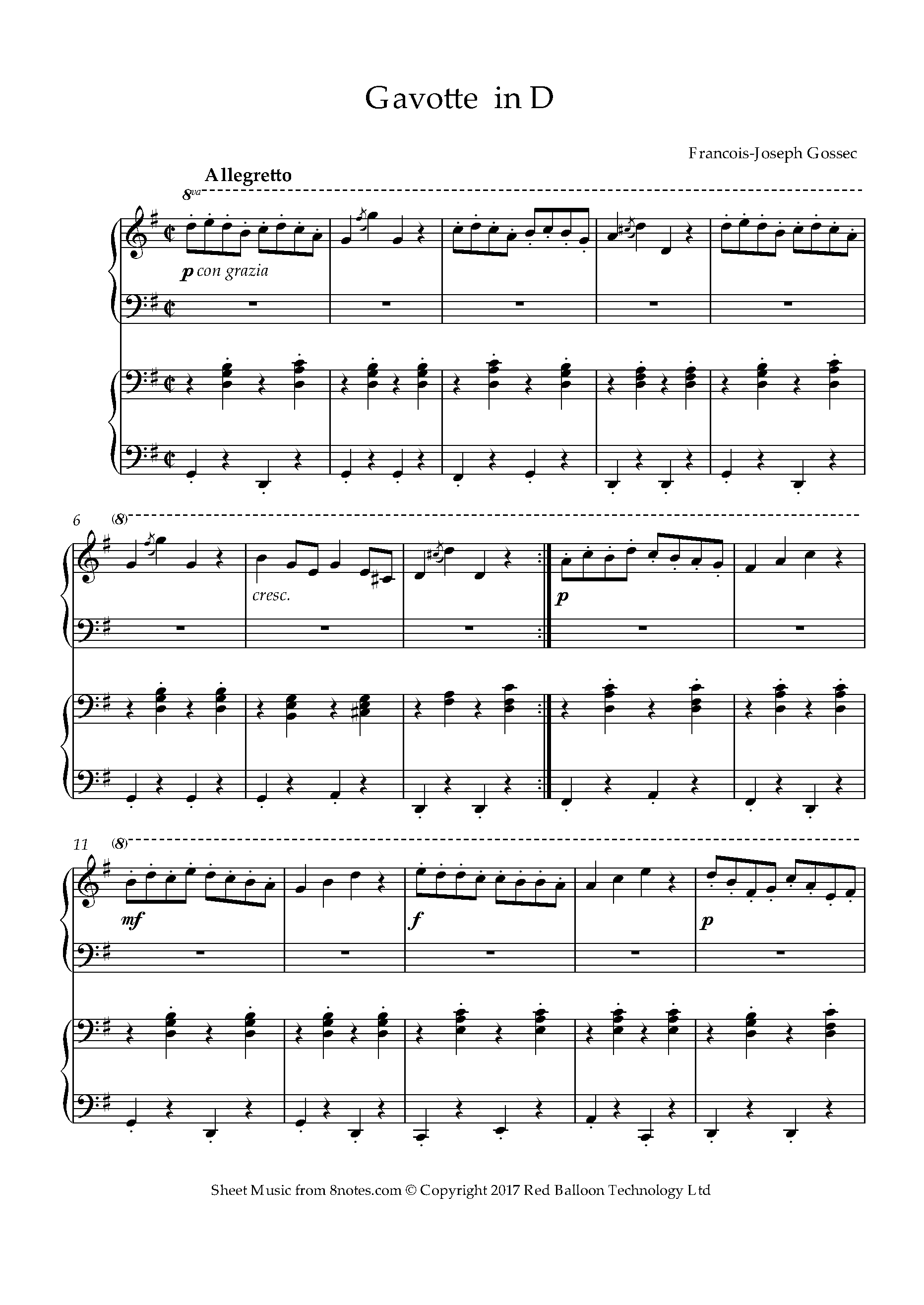 Gossec Gavotte in D Sheet music for Piano Duet