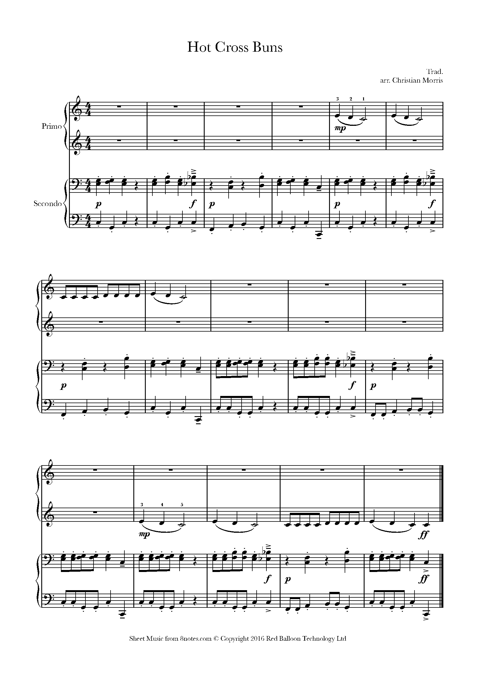 Hot Cross Buns Sheet music for Piano Duet - 8notes.com