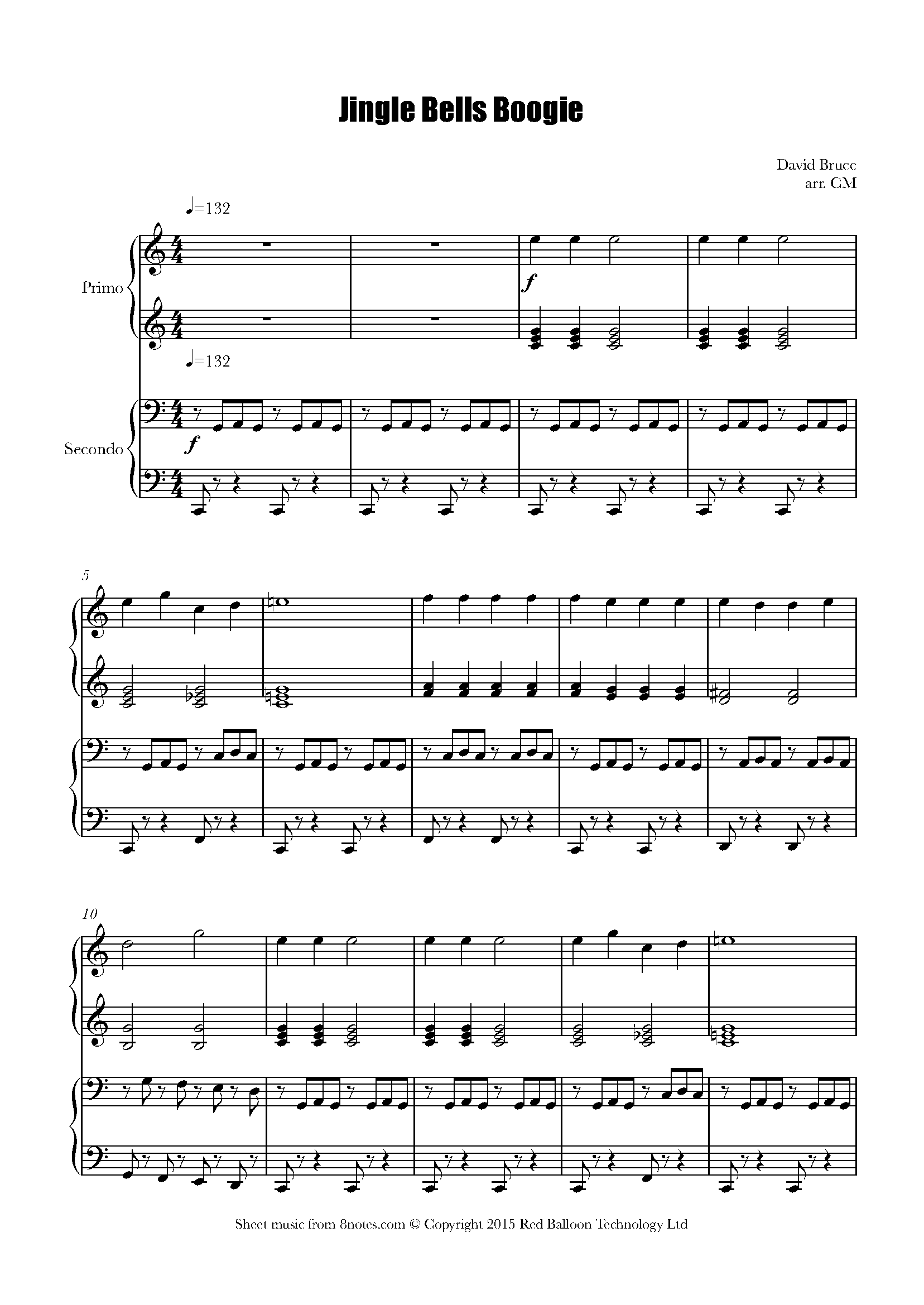 David Bruce Jingle Bells Boogie Sheet music for Piano Duet