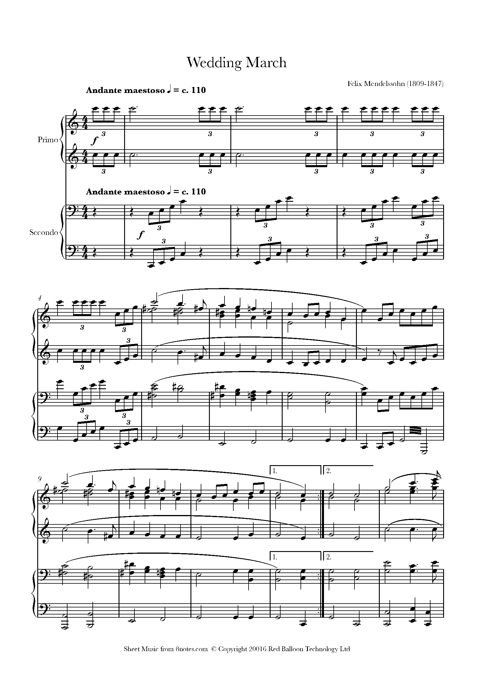 Mendelssohn wedding march from midsummer nights dream sheet music for