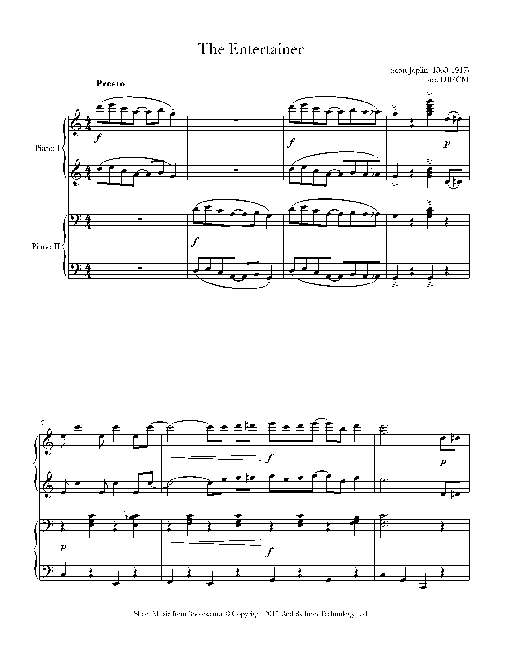 Scott Joplin - The Entertainer for Piano Duet - Free Sheet music for Piano Duet | 8notes.com