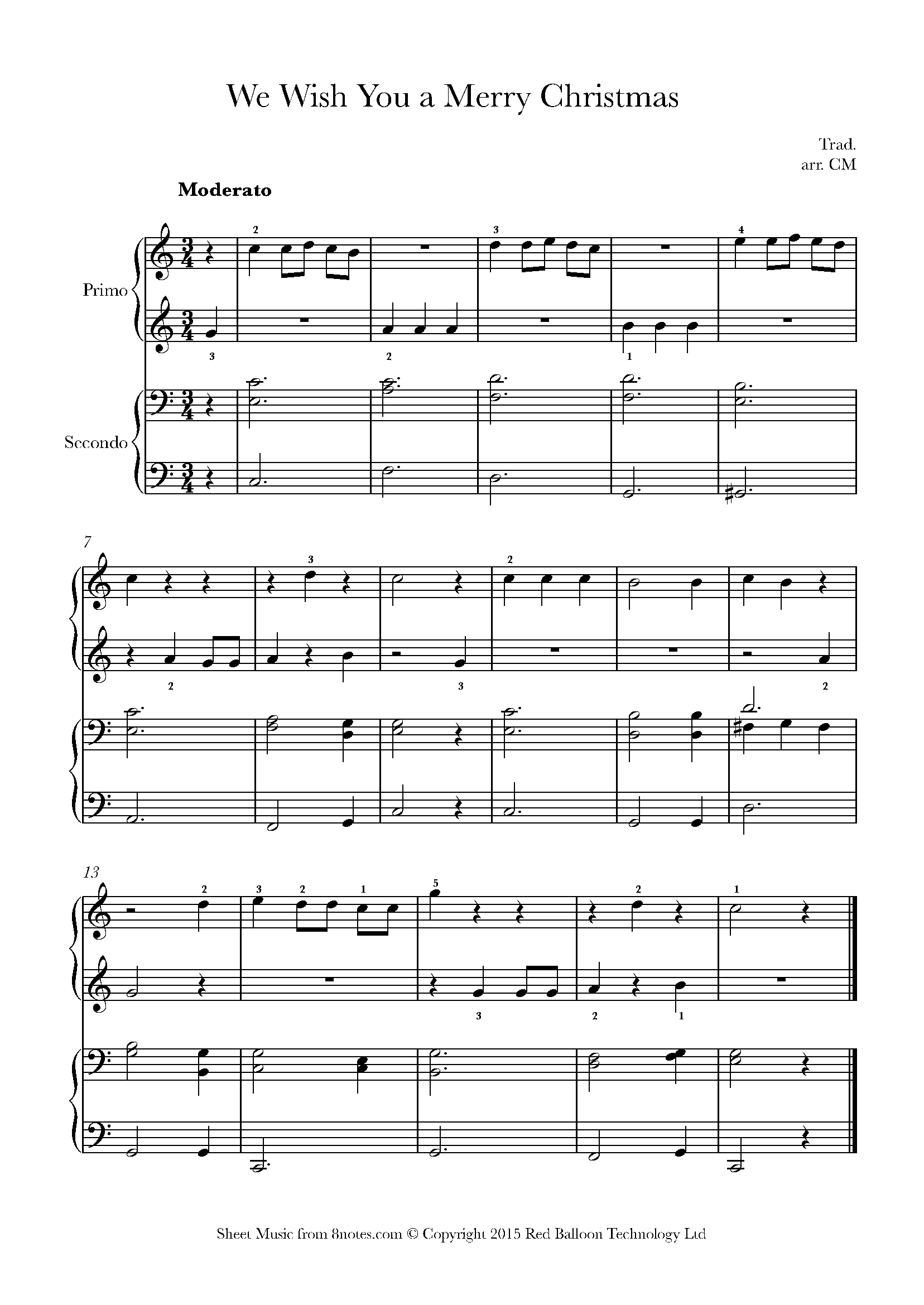 We wish you a merry christmas for Piano Duet - Free Sheet music for Piano Duet | 8notes.com