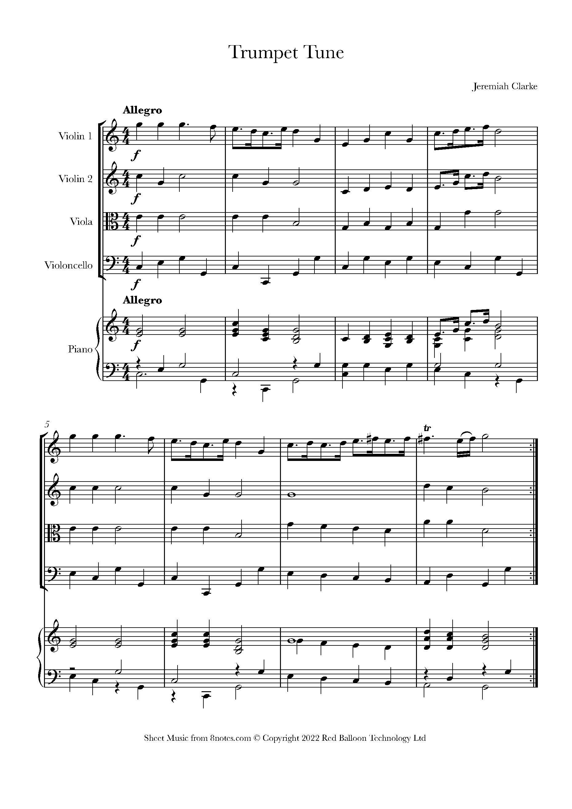Purcell Trumpet Tune Sheet music for Piano Quintet